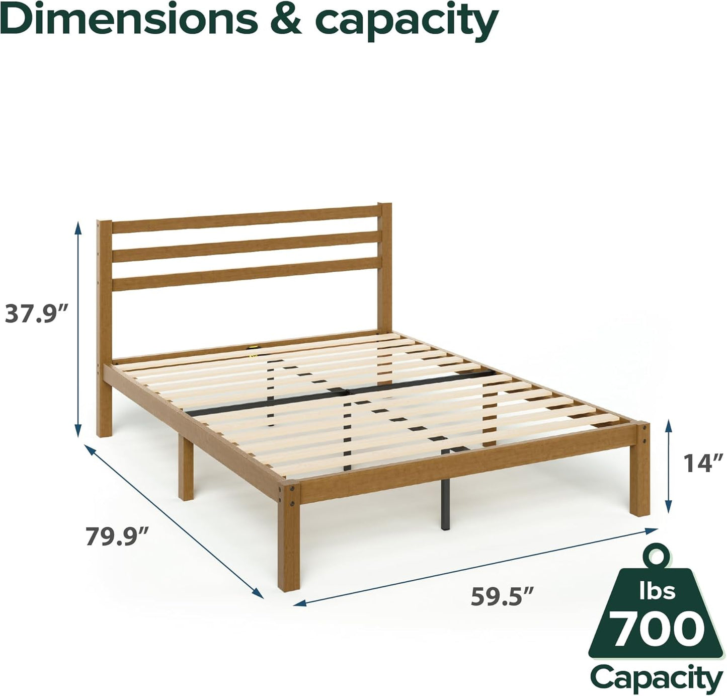 NEW - Zinus Leah Bamboo Platform Bed Frame, No Box Spring Needed, Wood Slat Support, Easy Assembly, Queen - Retail $149