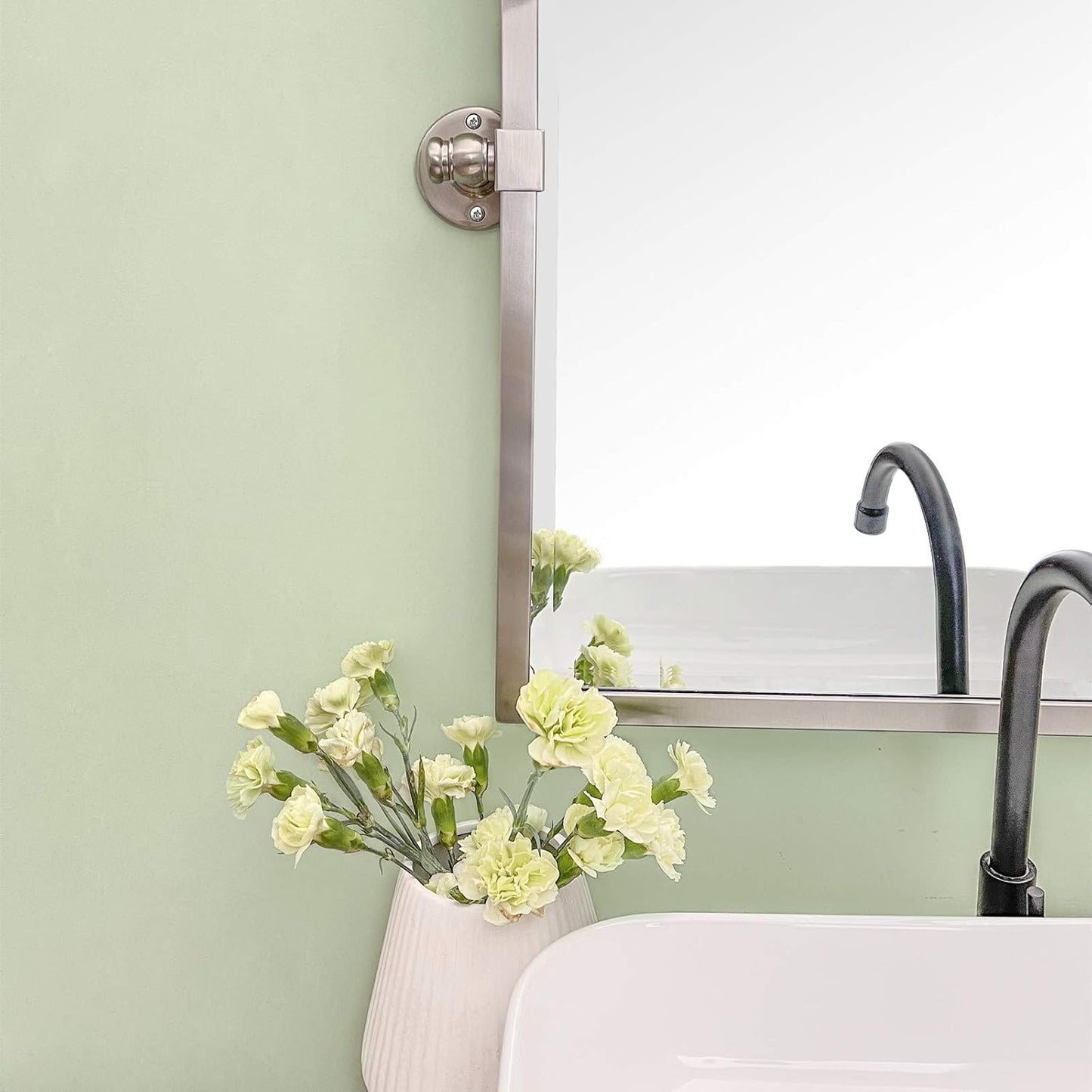TEHOME Pivot Mirror Brushed Nickel Tilt Rectangle Bathroom Mirror Tilting Metal Framed Beveled Vanity Mirrors, Overall 23.9 x 24 inches (Mirrror 20 x 24 inches)