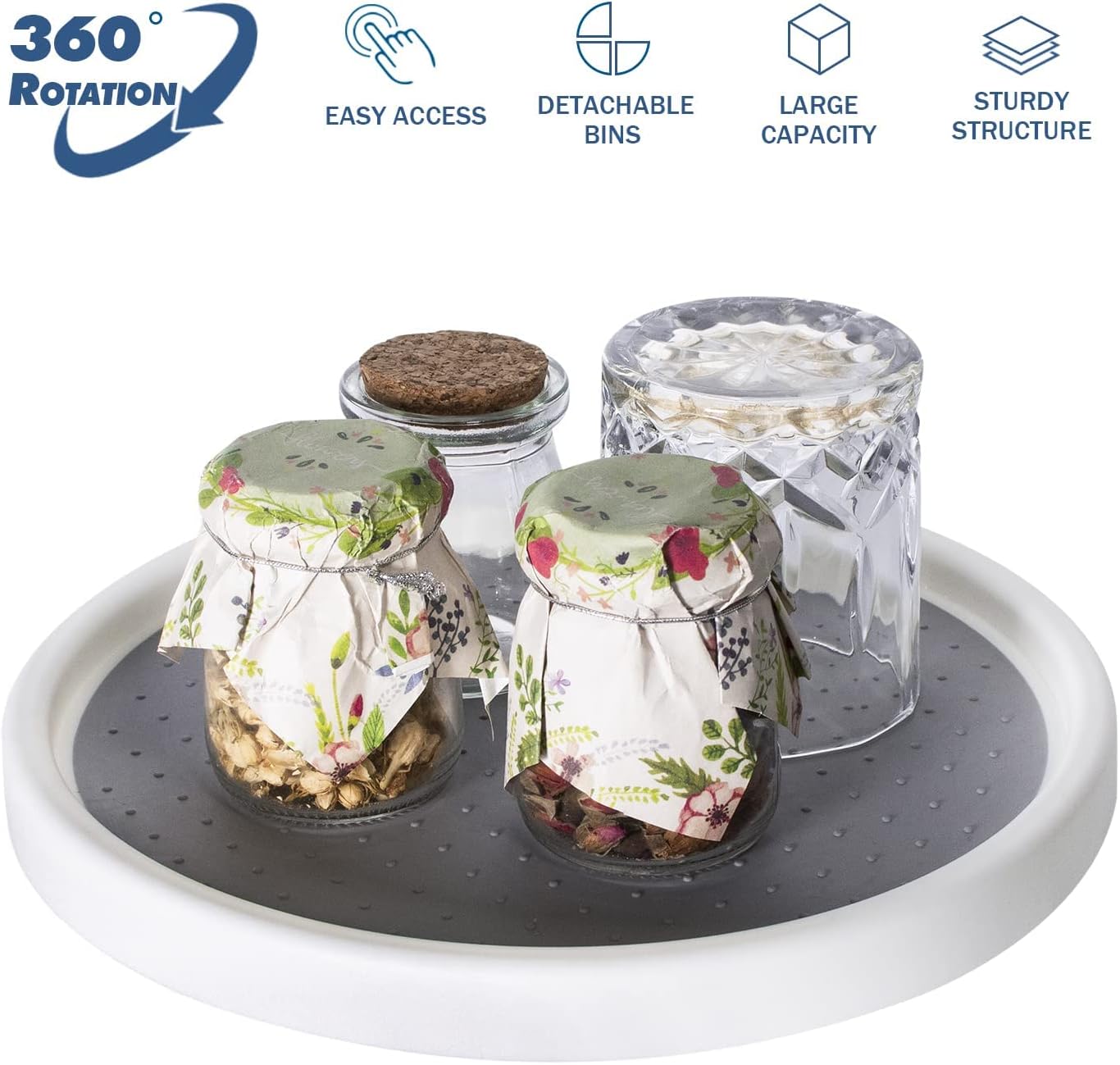 Lazy Susan Organizer, 2 Tier Non Skid Spice Rack Turntable, 360 Degree Rotating Seasoning Organizer, 10-Inch