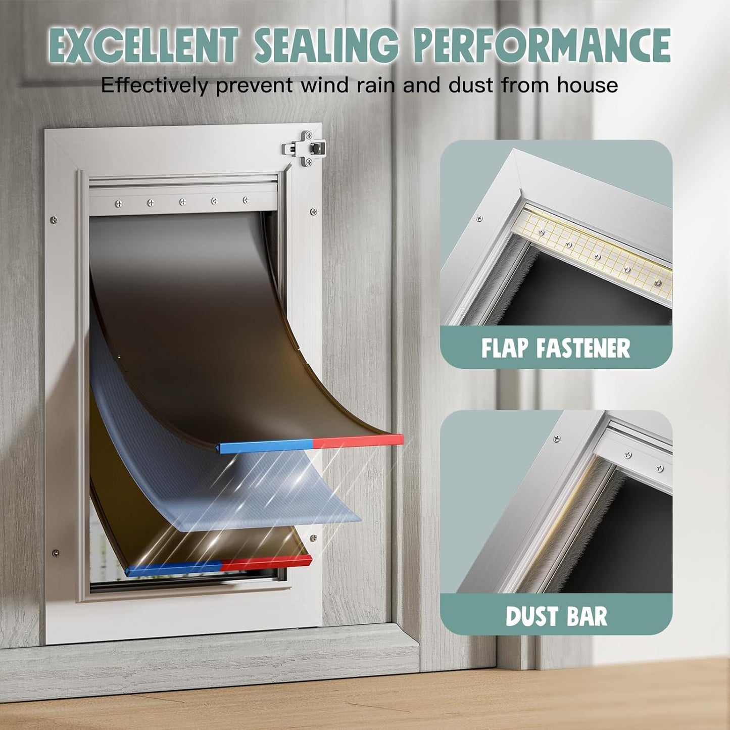 Dog Door for Door All Aluminum Alloy 3 Flaps White, Medium Doggy Doggie Door, Cat Door Heavy Duty Pet Door for Dogs, Insulation Flap and Lockable Closing Panel, Durable Rust Resistant, Pet Up to 45lb