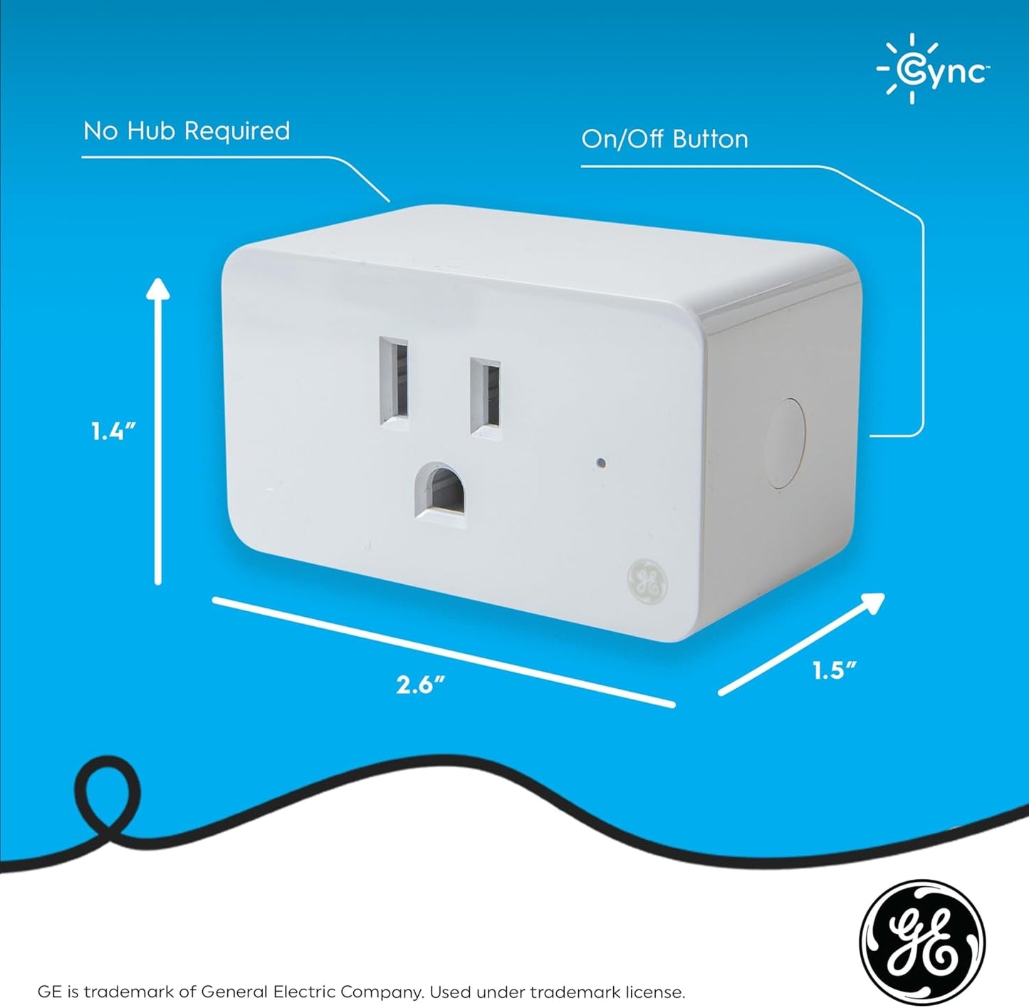 GE CYNC Smart Plug, Indoor Bluetooth and Wi-Fi Outlet Socket, Works with Alexa and Google, Great Christmas Gifts for Men, Holiday Gift for Women, Perfect Dad Gifts (1 Pack)