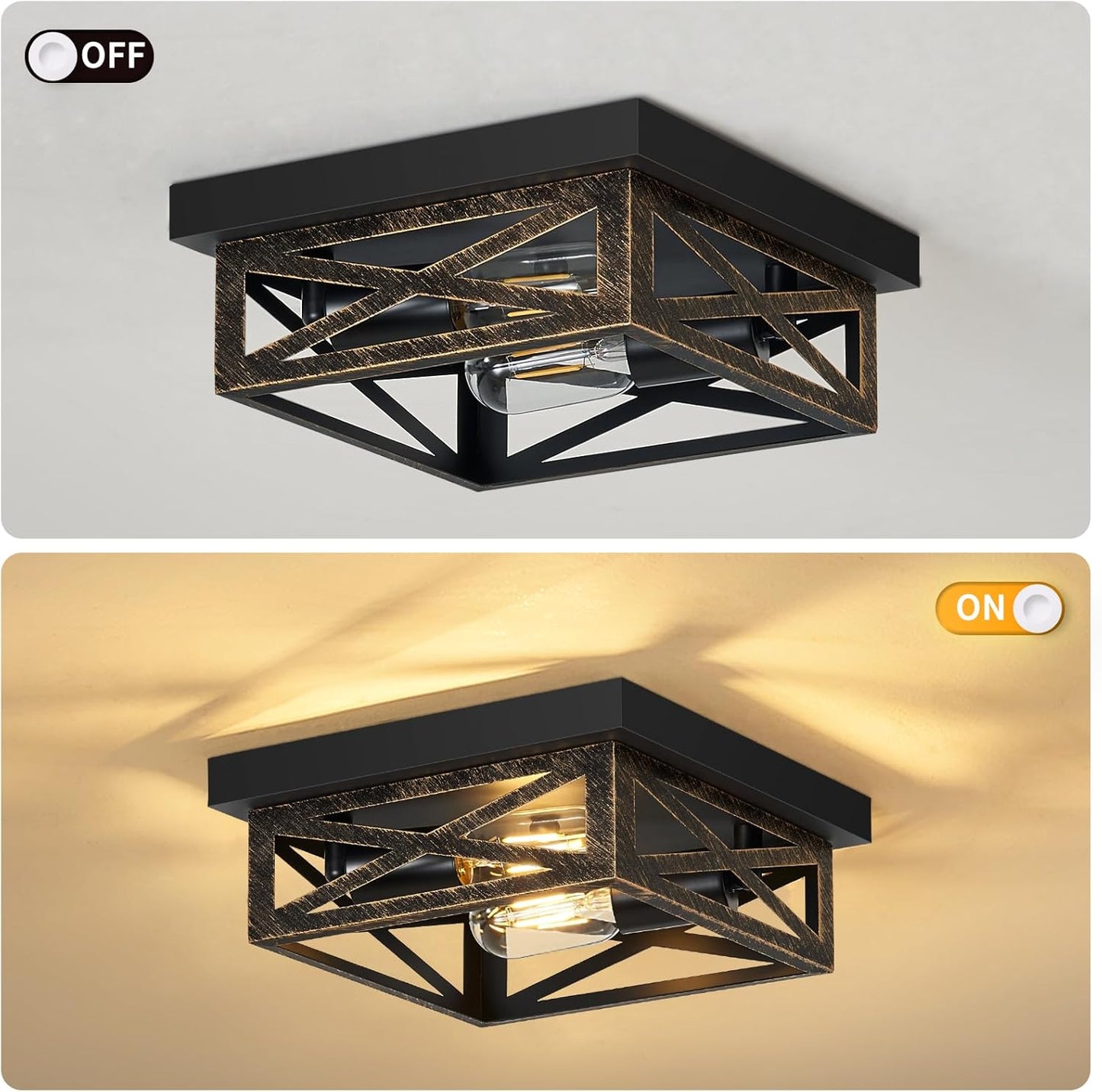 ZHU YAN 2 Pack Farmhouse Flush Mount Ceiling Light,Rustic Flush Mount Ceiling Light Fixture,Light Fixtures Ceiling Mount for Kitchen,Hallway,Entrywaye26 Base