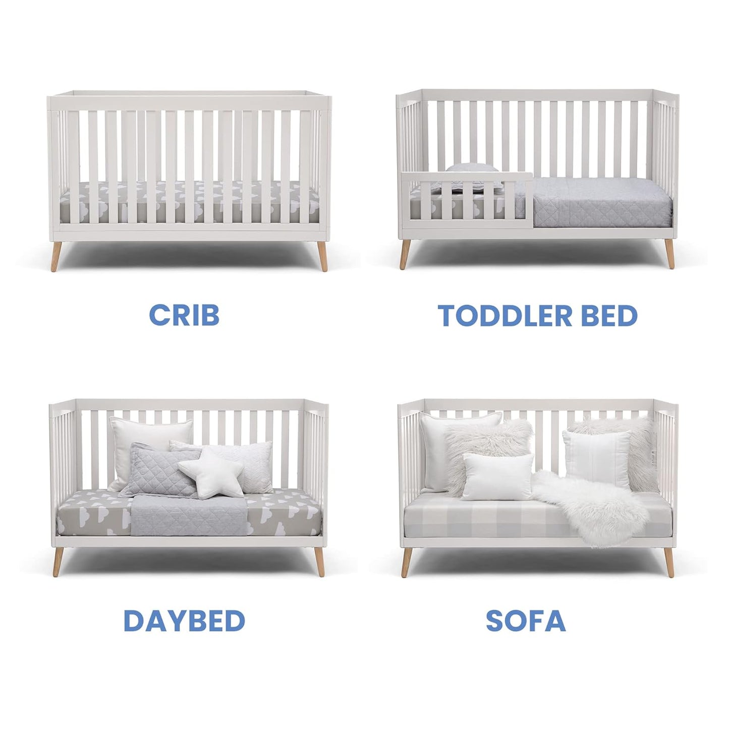 NEW in BOX - Delta Children Essex 4-in-1 Convertible Baby Crib, Bianca White with Natural Legs - Retail $174