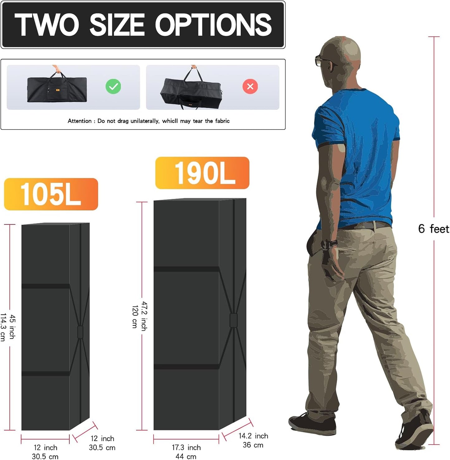 47 inch Foldable Oversized Zipper Duffel Bag, Travel Outdoor Camping Bag, Sports Equipment Storage Bag, Waterproof and Scratch Resistant, Black