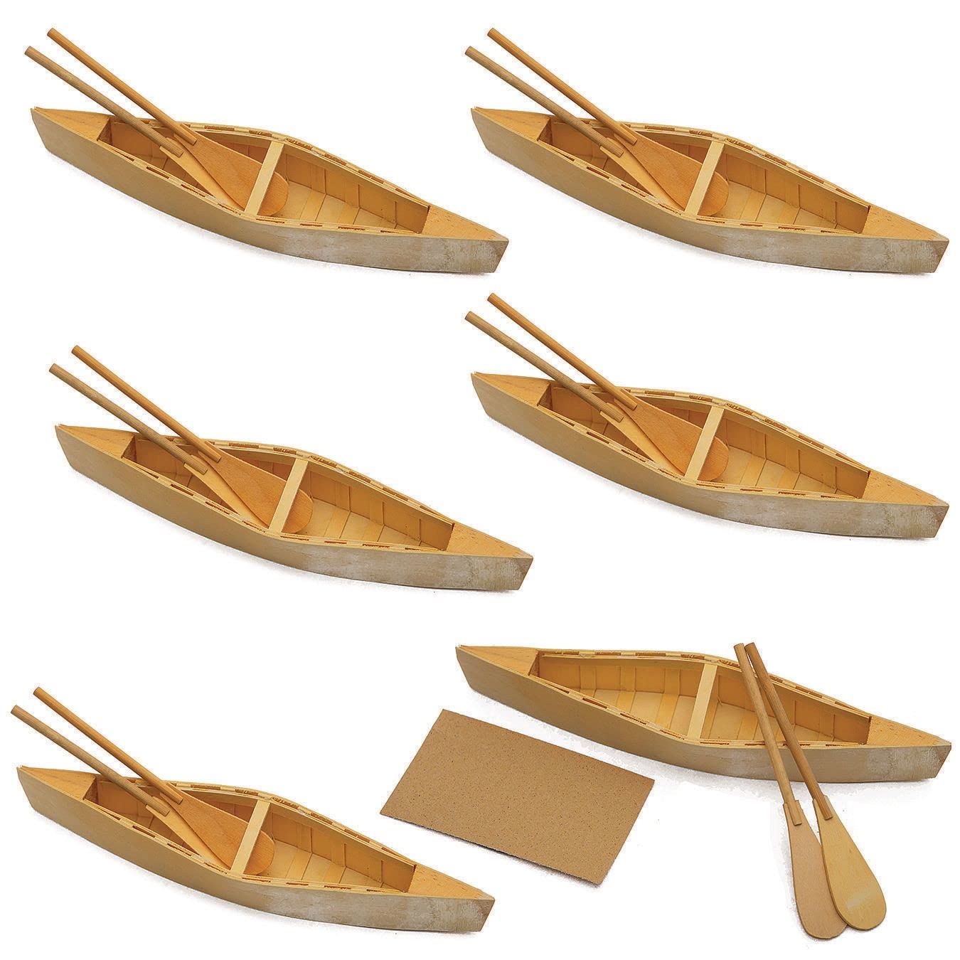 Wood Canoes w/Paddles, [Pack of 6]  Unfinished, Decorate w/Paint, Markers or Stain-sold separately