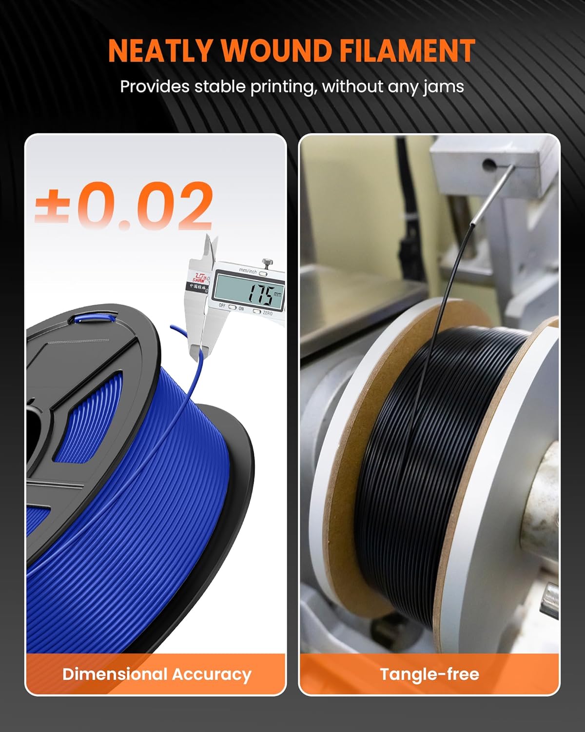 TECBEARS PLA 3D Printer Filament, 4KG PLA Filament 1.75mm, Neatly Wound 3D Printing Filament, Dimensional Accuracy +/- 0.02 mm,1 Kg Per Spool, Pack of 4, Black+Black+White+White
