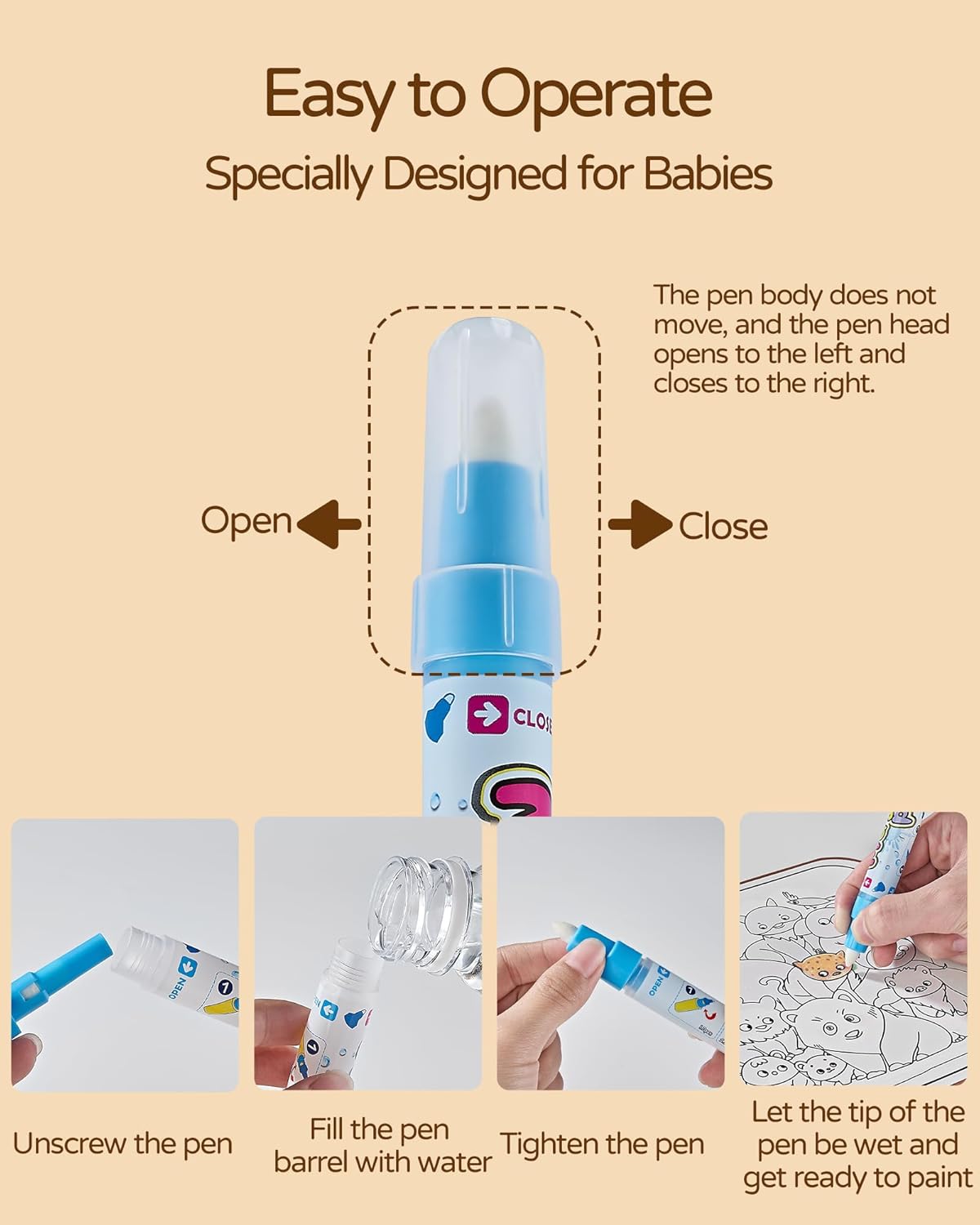 2-in-1 Busy Board Montessori Toys for Toddlers, Reusable Water Painting Books