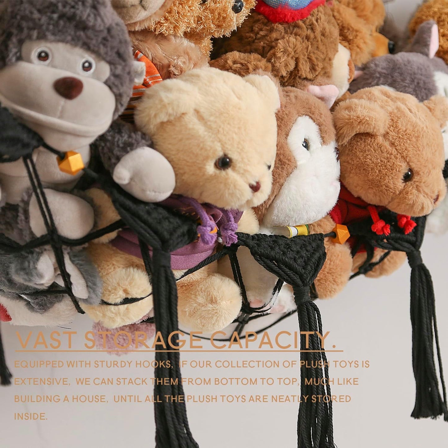 Stuffed Animal Toy Storage Net Hanging Organizer Kid's Playroom Stuffed Animal Display Plush Toy Hammock for Corner Hanging Net-Black