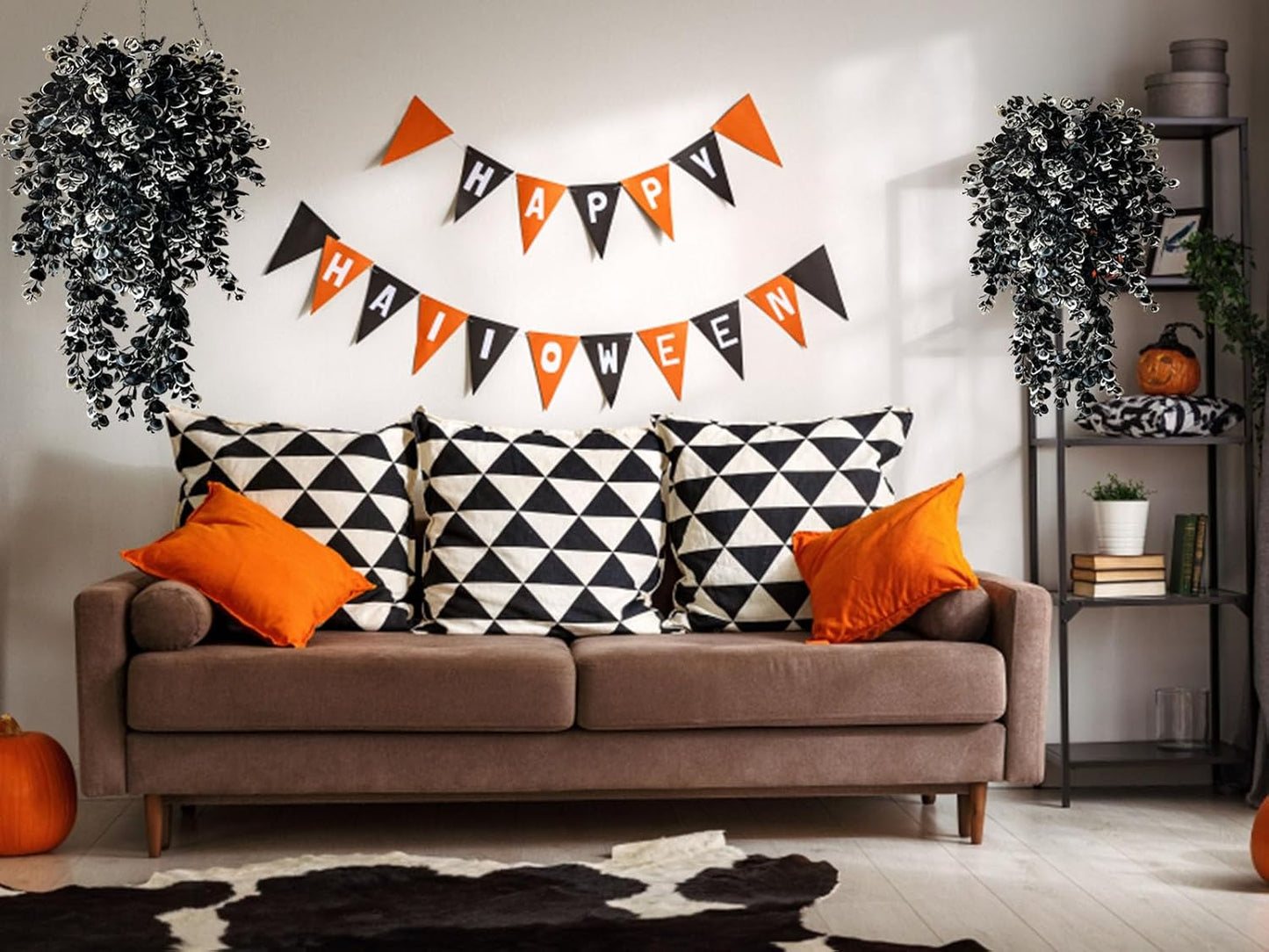 Vine Plant Fake 4 Pcs Ferns Artificial Plants Large Faux Hanging Plant Artificial Hanging Plants Wall Plants Fake Ivy Room Decor Home Garden Wedding Party Indoor Outdoor Decorations(Black White)