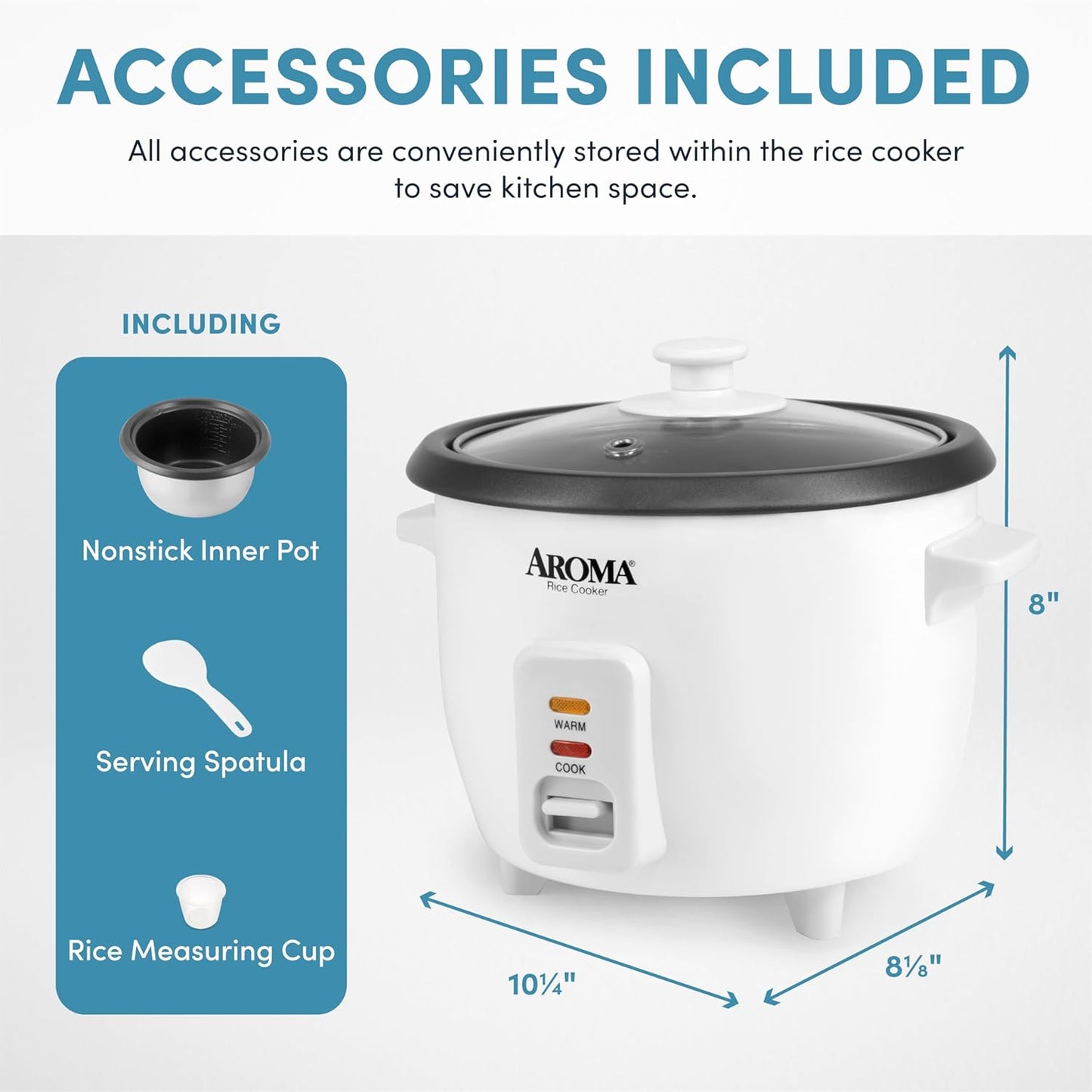 NEW - Aroma Housewares Aroma 6-cup (cooked) 1.5 Qt. One Touch Rice Cooker, White (ARC-363NG), 6 cup cooked/ 3 cup uncook/ 1.5 Qt.
