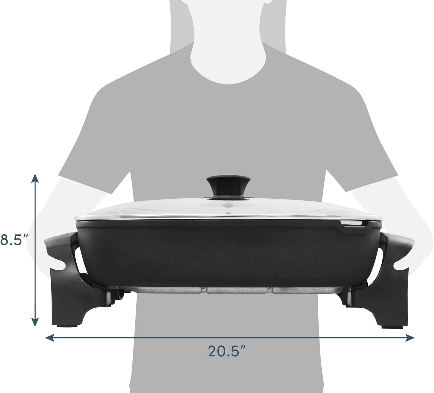 NEW - Elite Gourmet EG-6203# Extra Deep 16"x13"x3.2" (10.5Qt.) Scratch Resistant, Easy Pour Spout Dishwasher Safe, Non-stick Electric Skillet with Glass Vented Lid, Adjustable Temperature, Black - Retail $59