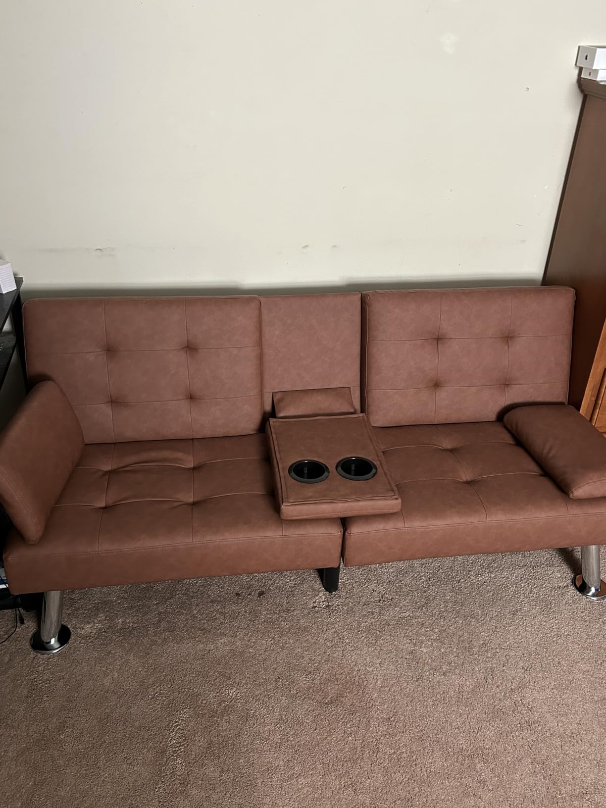 NEW - LINSY HOME Futon Sofa Bed, Faux Leather Sleeper Sofa with Mattress and Frame, Convertible Futon Couch for Living Room, Black - Retail $329