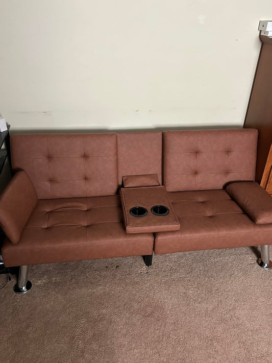 NEW - LINSY HOME Futon Sofa Bed, Faux Leather Sleeper Sofa with Mattress and Frame, Convertible Futon Couch for Living Room, Black - Retail $329