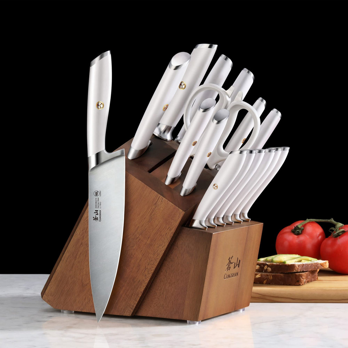 NEW - Cangshan Denali Series 17-Piece Knife Set, Forged German Steel (White)