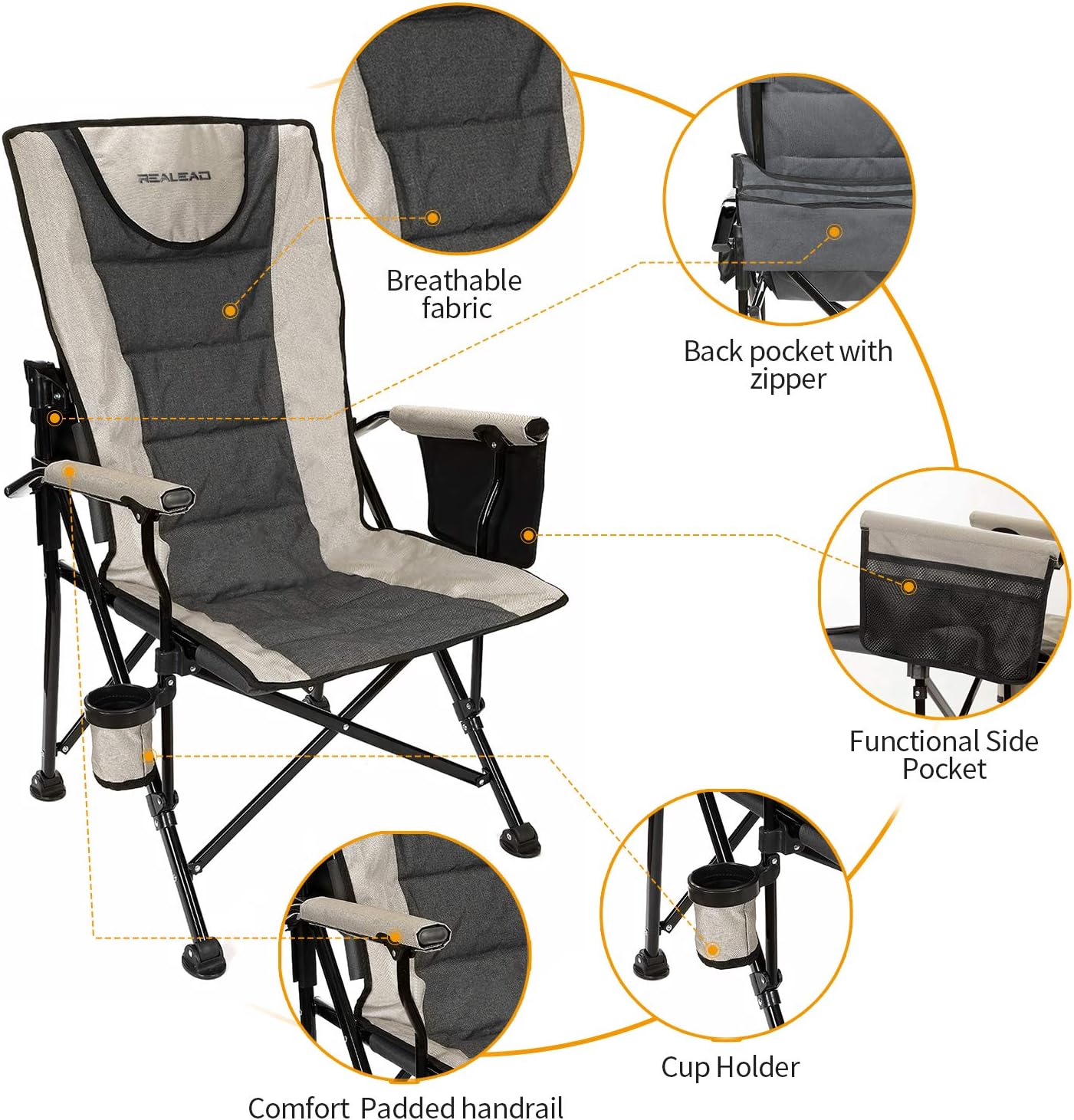 NEW - REALEAD Heated Camping Chair - Fully Padded Heated Camp Chairs for Outdoor Sports - Heavy Duty Folding Chairs Supports 400 lbs - Perfect for Outside Sport Events, Concert, Battery NOT Included - Retail $89