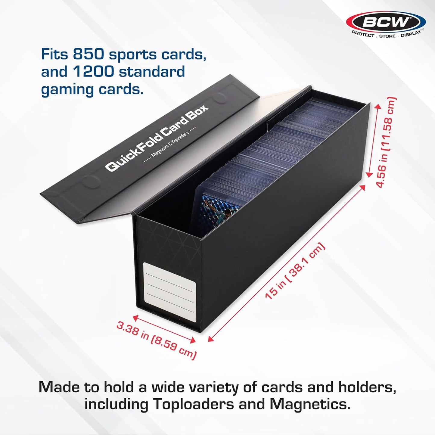 BCW QuickFold® Card Storage Boxes for Magnetics & Toploaders – 3 Pack | Trading Card Holder Box with Magnetic Closure | Easy Fold Assembly for Sports and TCG Cards