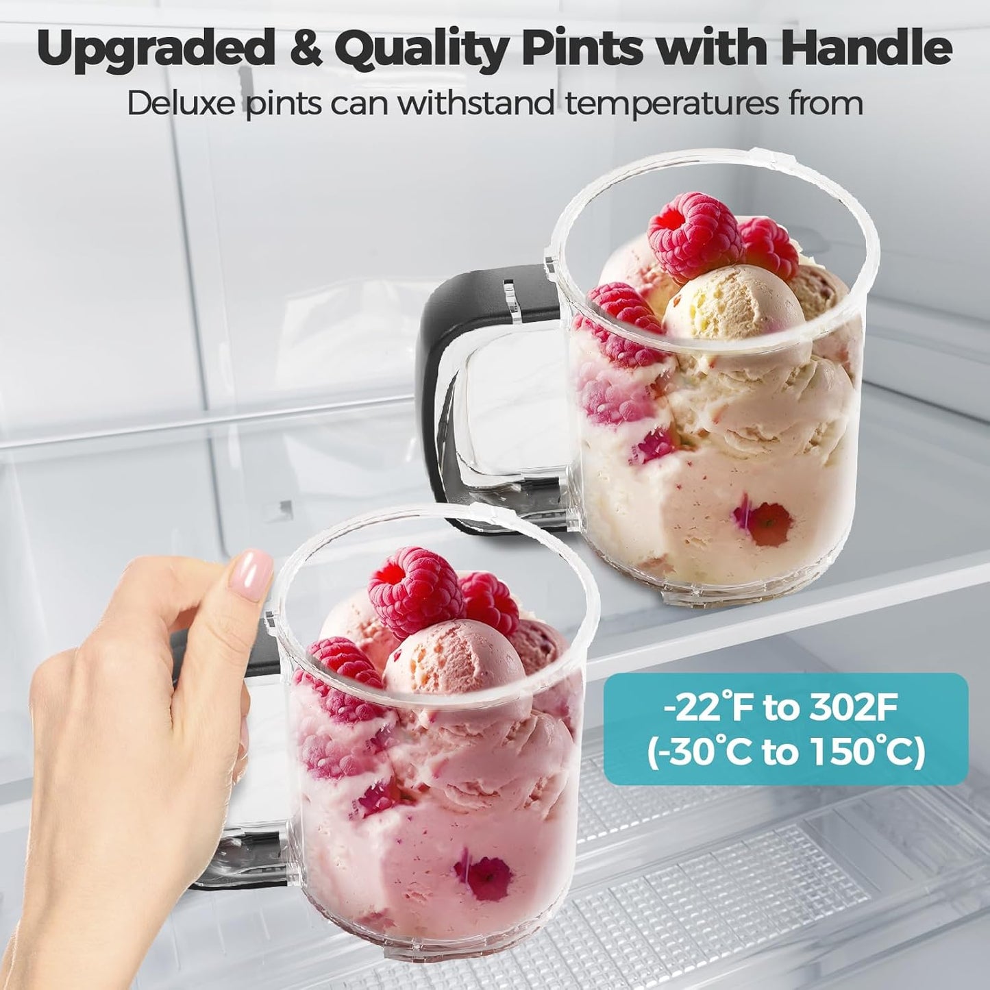 Ice Cream Pints Containers and Lids: Ice Cream Pint Containers Compatible with JLAJILA Ice Cream Maker Dishwasher Safe & BPA-Free (2) - Retail $0