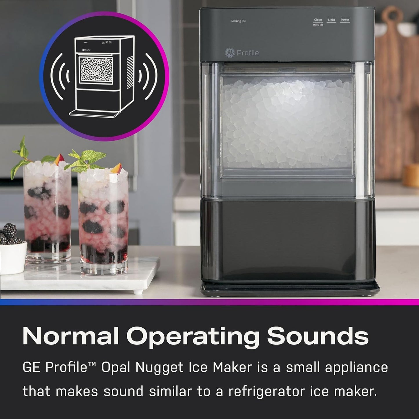 GE Profile Opal 2.0 | Countertop Nugget Ice Maker with Side Tank | Ice Machine with WiFi Connectivity | Smart Home Kitchen Essentials | Black Stainless