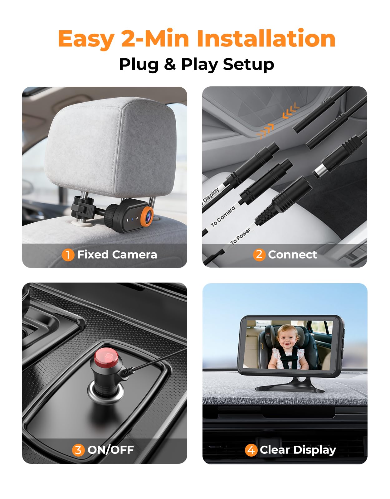 Baby Car Camera – 3X Zoom Rear-Facing View Monitor