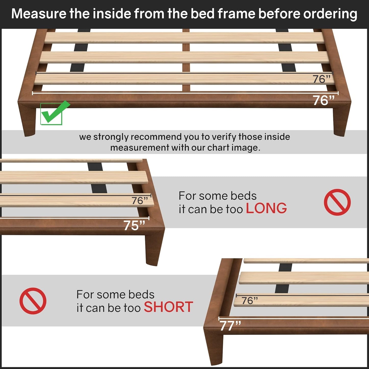 Greaton KING 0.68-Inch Heavy Duty Horizontal Wooden Bunkie Board/Bed Slats, King(76"), Beige