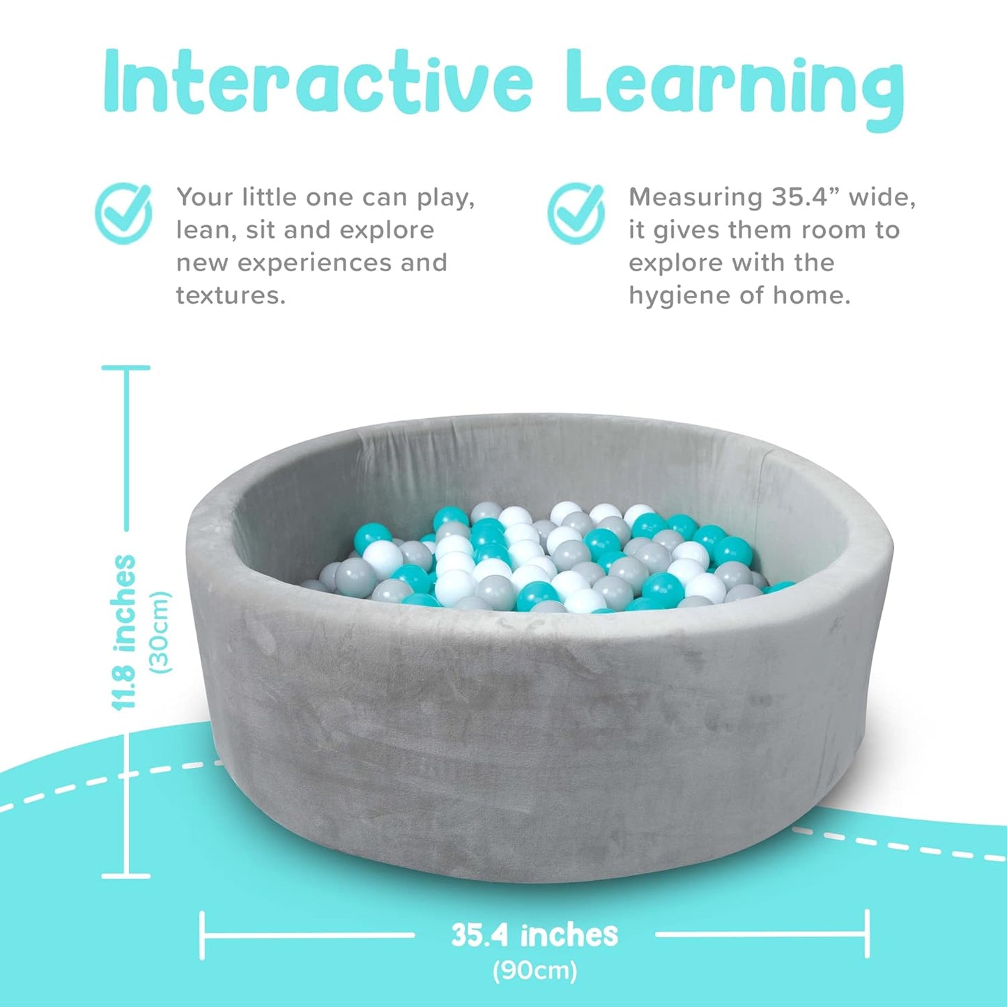 NEW - Nuby Velvet Ball Pit, Soft Play Foam Ball Pits for Baby and Toddlers with 200 Colored Balls Included, Ball Pit Playpen, Indoor Play Gym, Outdoor Play Ball Pit for Babies, Bounce Ball Game Aqua & Gray - Retail $99