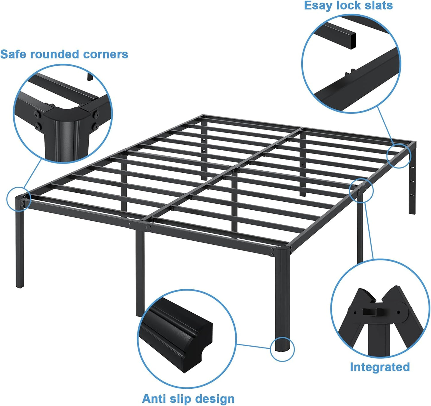 Vehowy Full Size Bed Frame,18 Inch Heavy Duty Platform Bed Frame with Round Corner Edge Legs/No Box Spring Needed/Noise Free/Steel Slat Support/Easy Assembly - Retail $69