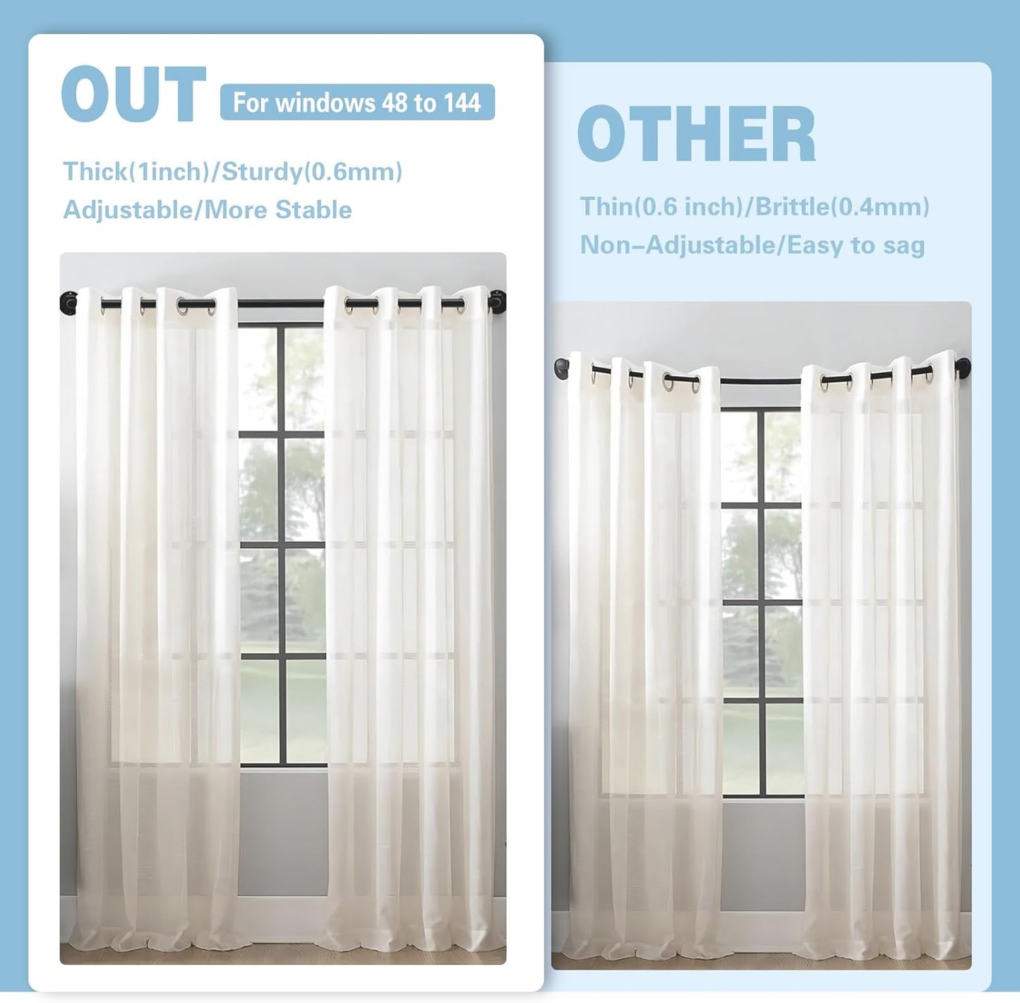 Curtain Rods for Windows 16 to 144 Inches Adjustable Blackout Wrap Around 1 Inch Diameter Curtain Rod, Black