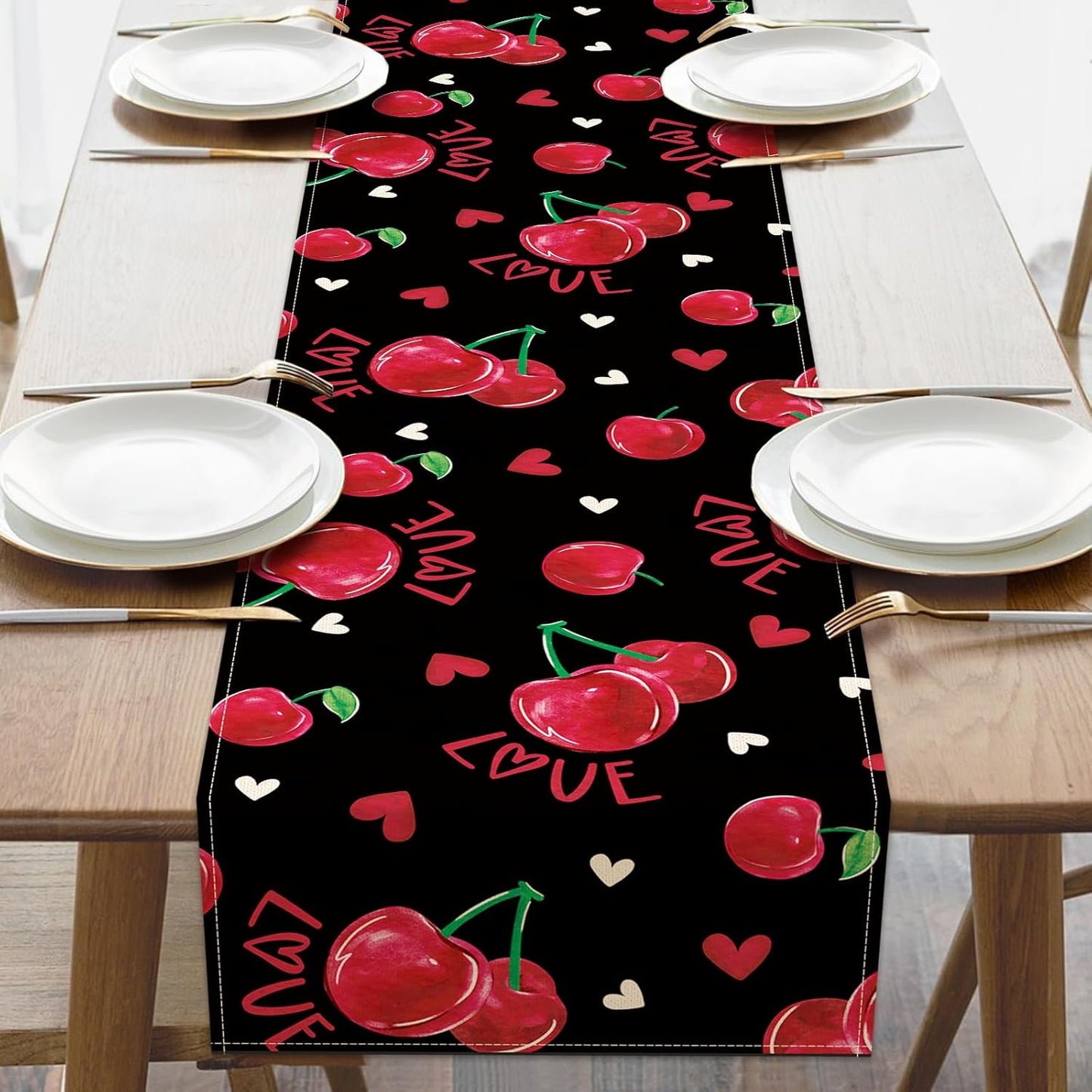 Valentines Day Table Runner Heart Table Runner for Kitchen Dining Table Decoration Anniversary Wedding Indoor Outdoor Home Decor Party Supplies 13 x 72 Inch Black