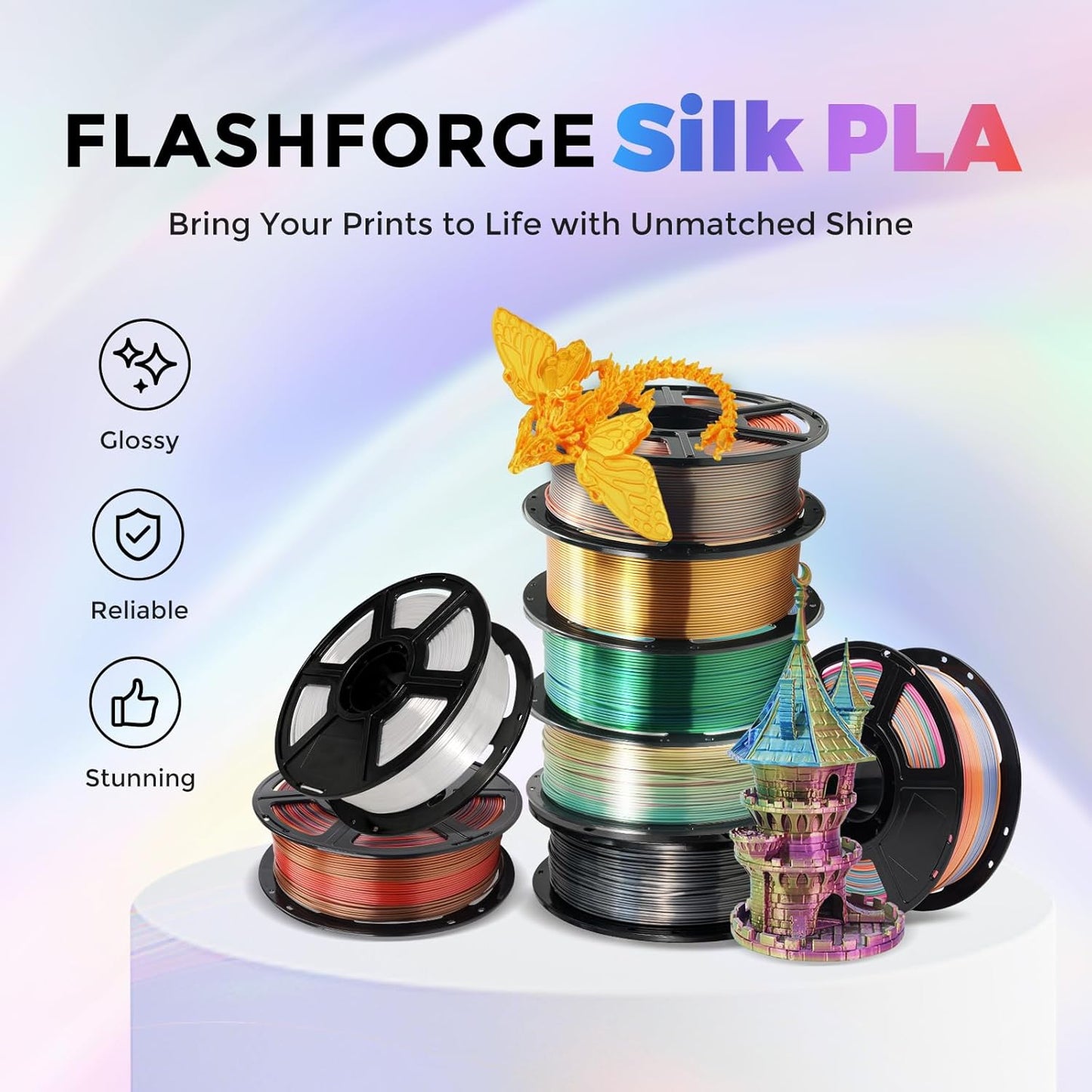 FLASHFORGE Silk PLA Filament 1.75mm Bright Gold, Smooth and Silky Texture 3D Printing Filament, Dimensional Accuracy +/- 0.02mm