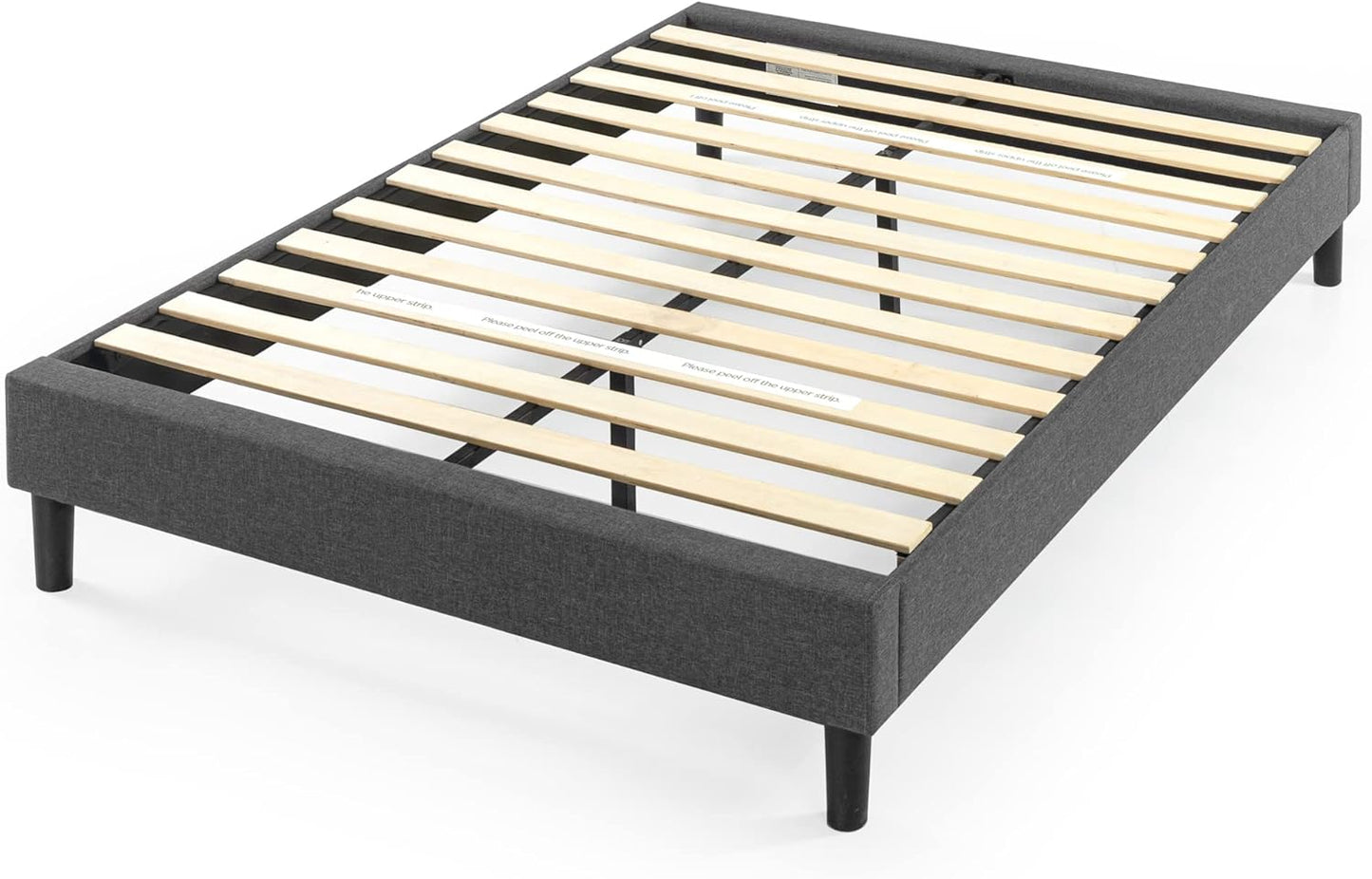ZINUS QUEEN Curtis Upholstered Platform Bed Frame, Mattress Foundation, Wood Slat Support, No Box Spring Needed, Easy Assembly, Grey