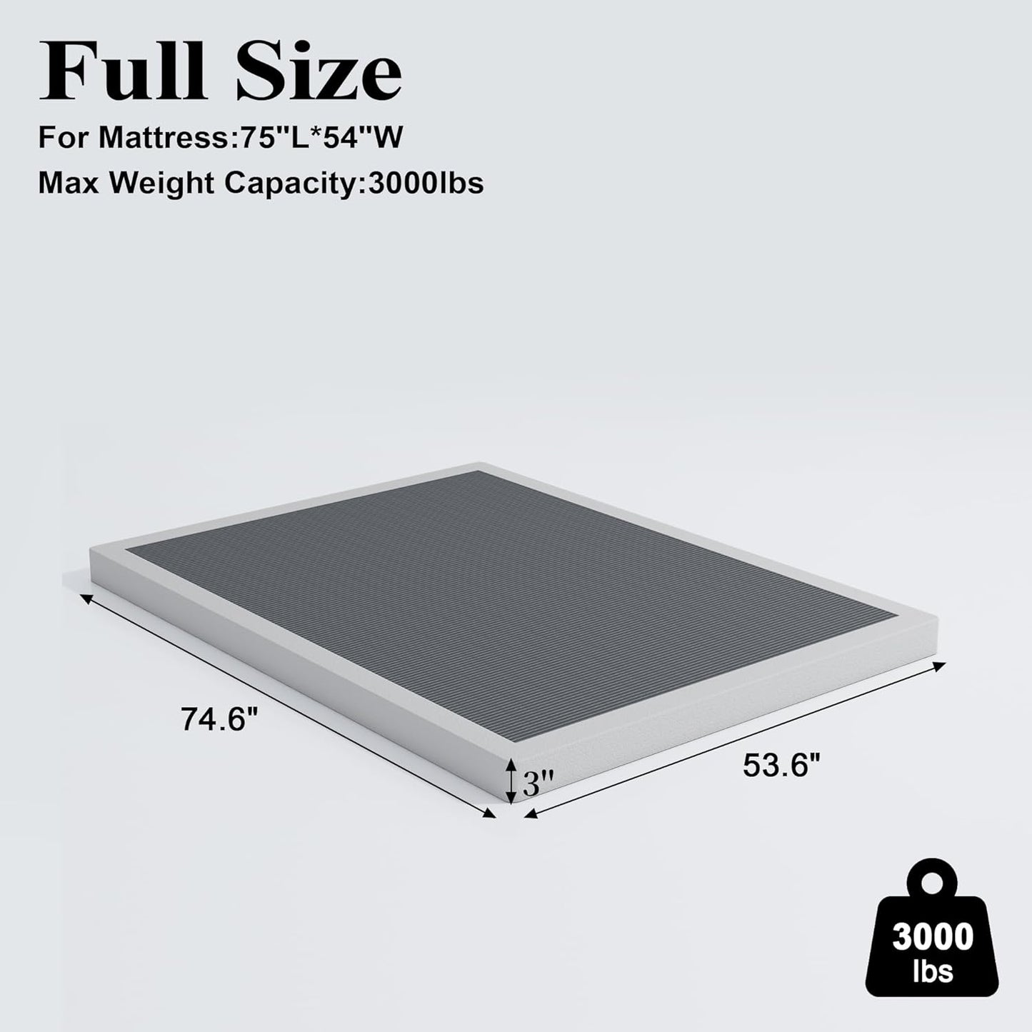 3 Inch Box Spring Full, Low Profile Box Spring Full Size, Metal Bed Base,Heavy Duty Mattress Foundation, Non-Slip,Easy Assembly - Retail $110