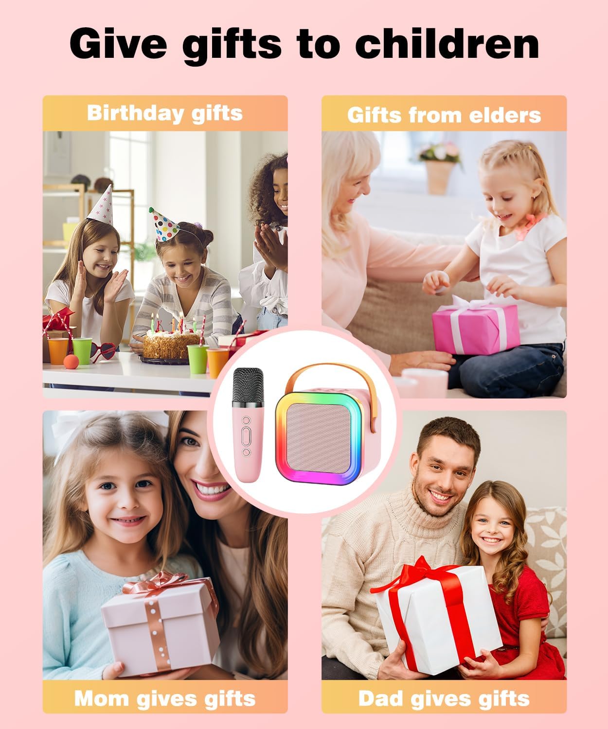 Mini Karaoke Machine Speaker for Kids Adults,Portable Bluetooth with 1-2 Wireless Microphones,Christmas Birthday Gifts Toys Girls Boys Ages 4, 5, 6,7, 8,9,10,11,12+ Years Old Toddler (Pink - 1 Mic)