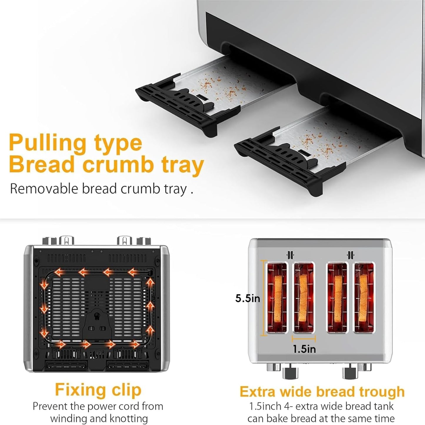 NEW - WHALL Toaster Stainless Steel, 6 Bread Shade Settings, Bagel/Defrost/Cancel Function, 1.5in Wide Slot, High Lift Lever, Removable Crumb Tray, for Various Bread Types - Retail $199