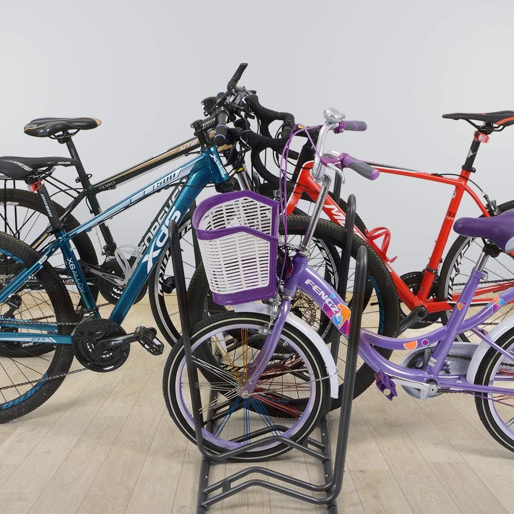Ikkle Bike Parking Stand, Bike Rack Bicycle Floor Parking Stand for 5 Bikes, Adjustable Dual Purposes Bike Storage Holder for Garage, 2 Extra Floor Anchor Brackets Available, Indoor & Outdoor - Retail $79