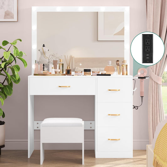 YITAHOME Vanity Desk Set with Large Lighted Mirror & Power Outlet