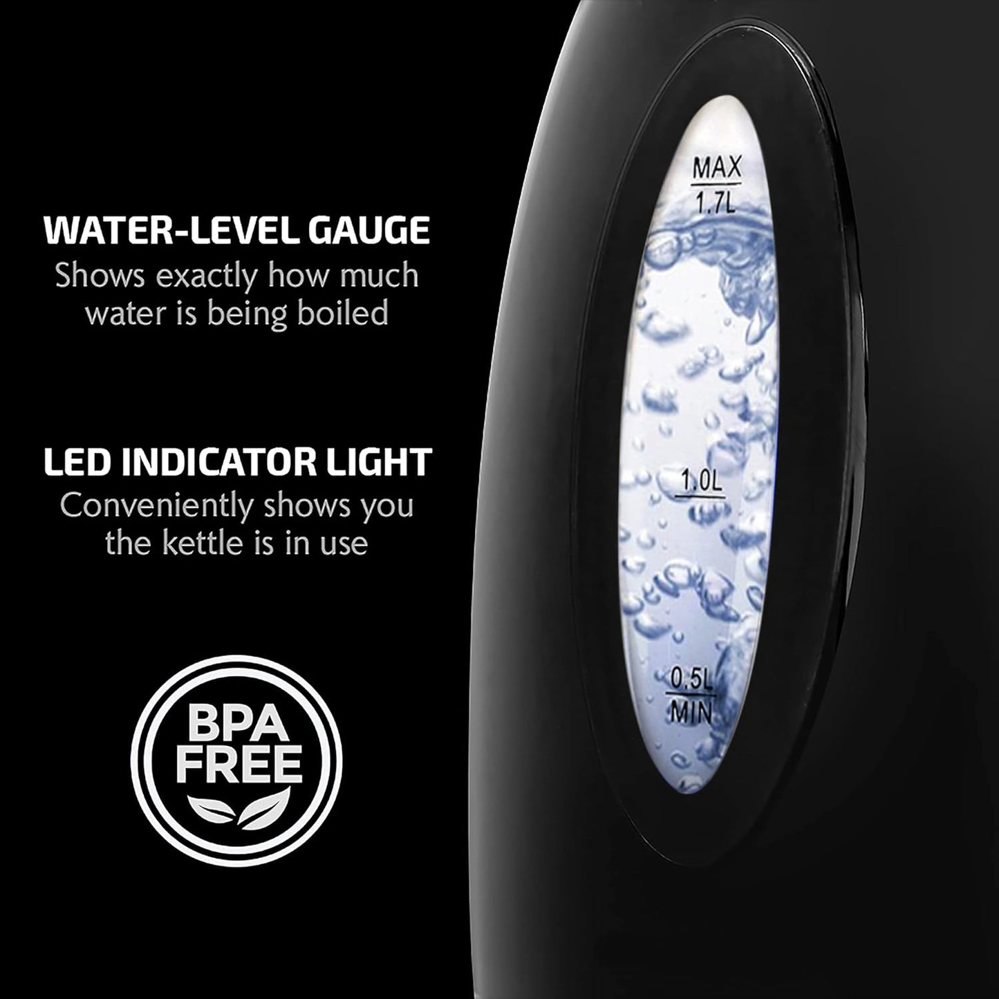 OVENTE Electric Kettle, 1.7L Fast Boiling Water Heater for Coffee or Tea, BPA Free with Water Level Gauge, Auto Shut-Off, Boil-Dry Protection, Indicator Light and Removable Filter, Black KP72B