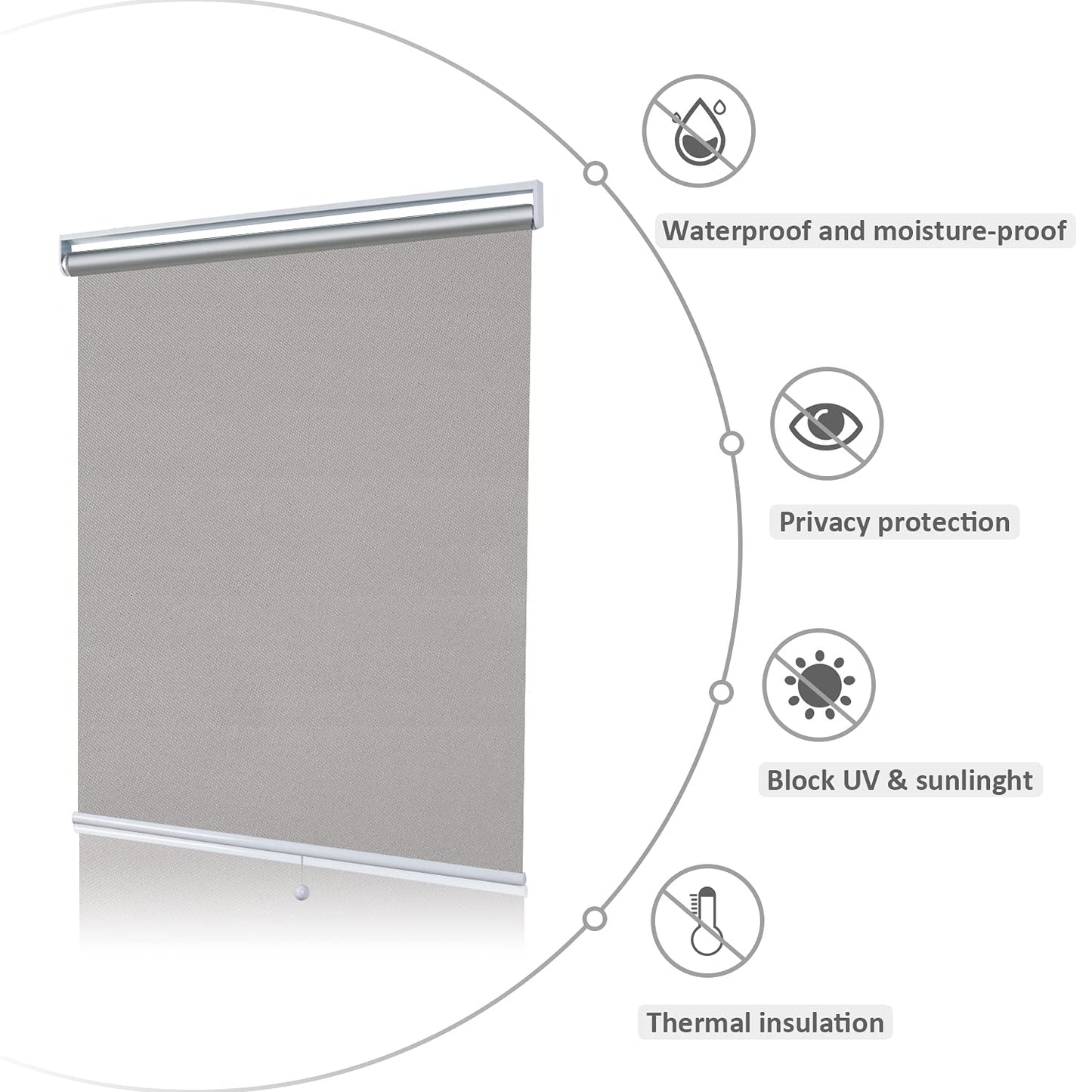 Grey Blackout Shades Roller Shade Window Blinds, Black Out 95% Light & UV, 33 inch Wide x 72 inch High - Retail $28