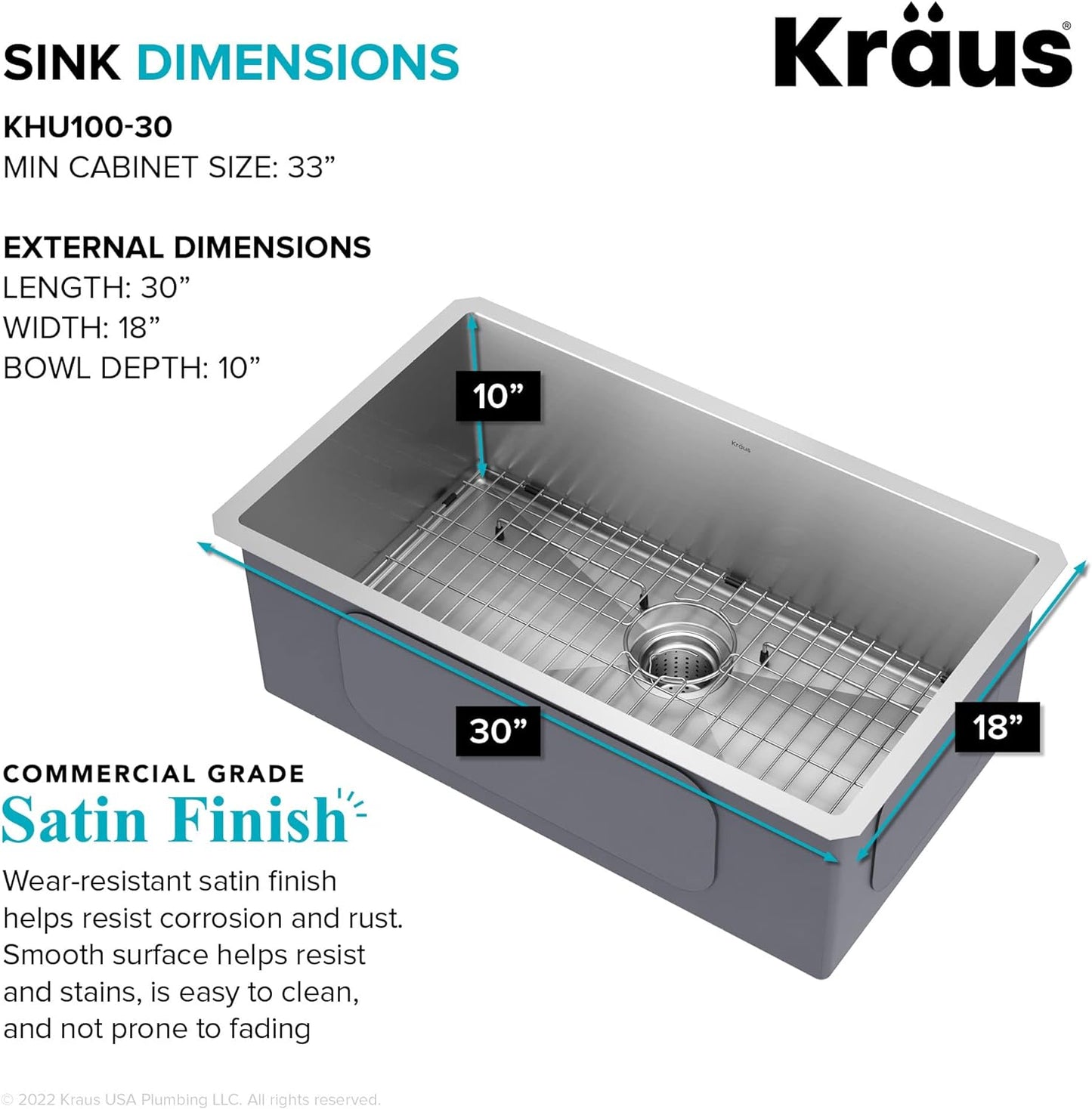 NEW - Kraus KHU100-30 Kitchen Sink, 30 Inch, Stainless Steel - Retail $289
