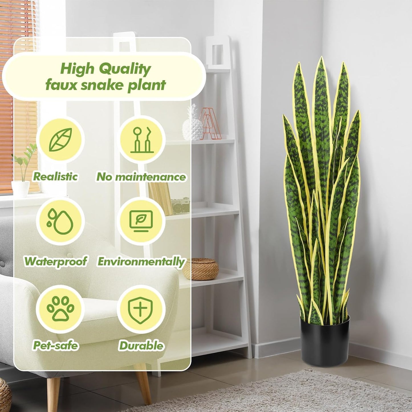 3.15 Ft Tall Artificial Snake Plant Faux Sansevieria Plant Large Fake Snake Bulk in Pot for Home Office Housewarming Gift - Retail $164