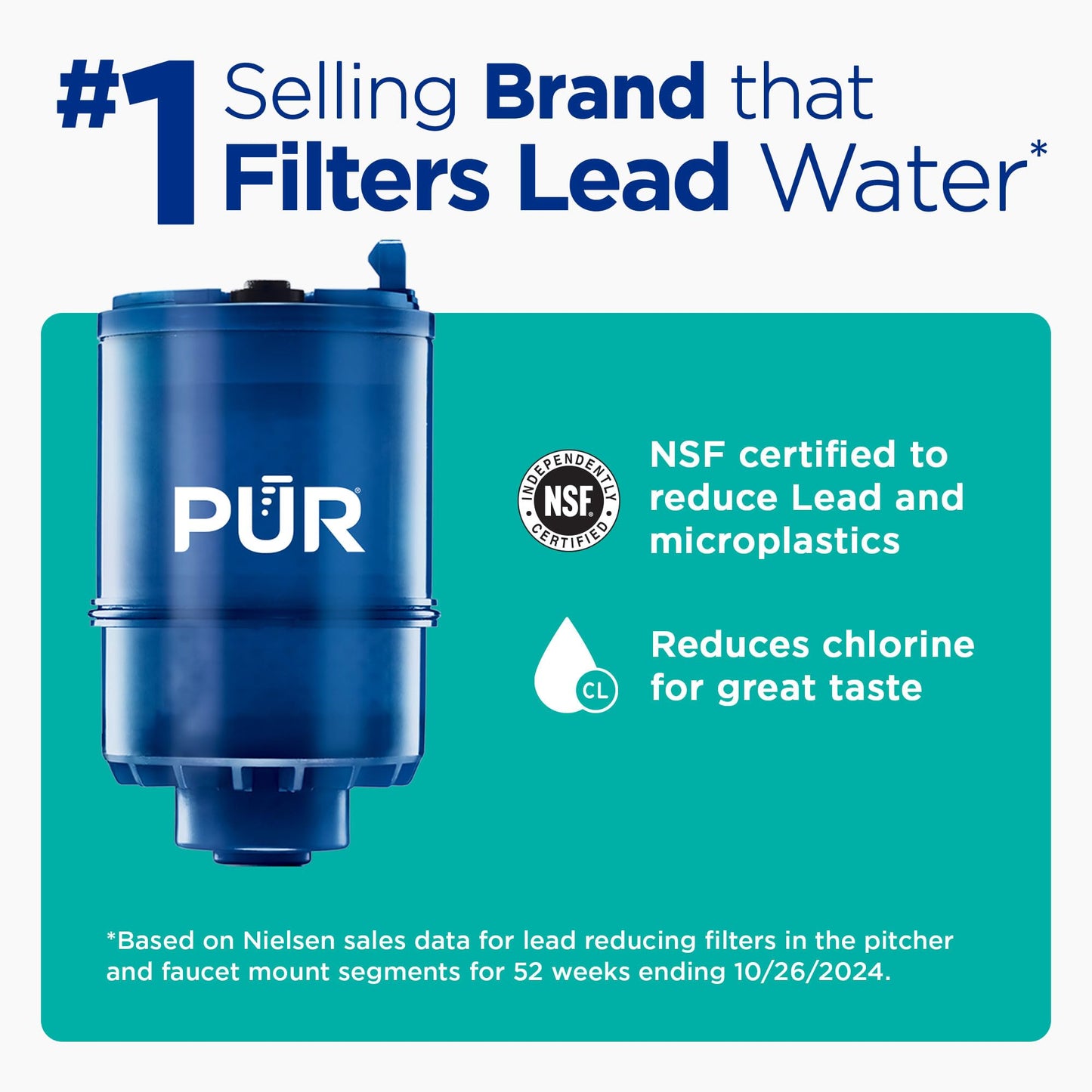 PUR Plus Vertical Faucet Mount Water Filtration System, Lead-Reducing Water Filter For Sink Faucet, Easy Install, 100 Gallons, Compatible with Sinks with External Aerators, Grey