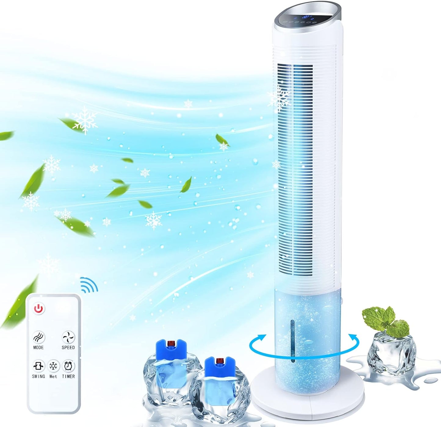 NEW - Evaporative Cooler - 40" Portable Air Conditioner with 70Â° Oscillating & Humidifying, 3 Speeds & 3 Modes, 8H Timer, Cooling Tower Fan with Remote,2 Ice Boxes, Quiet Swamp Cooler for Rooms,office - Retail $169