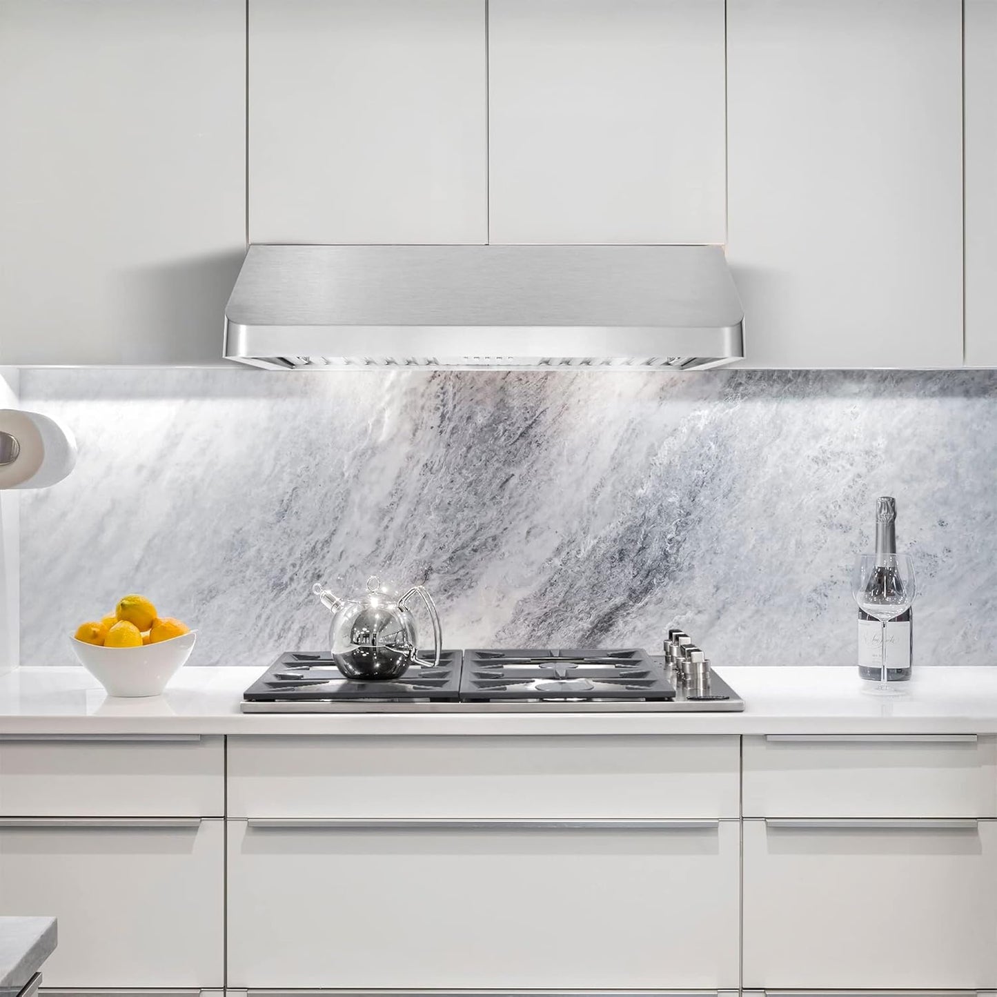 COSMO COS-QB75 Under Cabinet 30 in. Range Hood with Push Button Controls, Permanent Filters, LED Lights, Convertible from Ducted to Ductless (Kit Not Included) in Stainless Steel (30 inch) - Retail $296