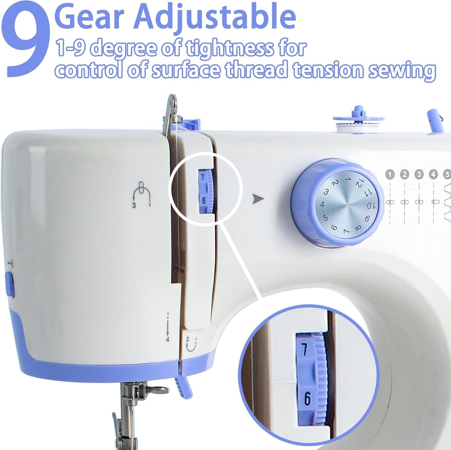 Sewing Machine for Beginners with 20 Pcs Fabric and 32 Pcs Sewing Threads Kit,Portable Sewing Machine with 12 Built-in Stitches,2 Speed(High-Low Speeds) - White Blue