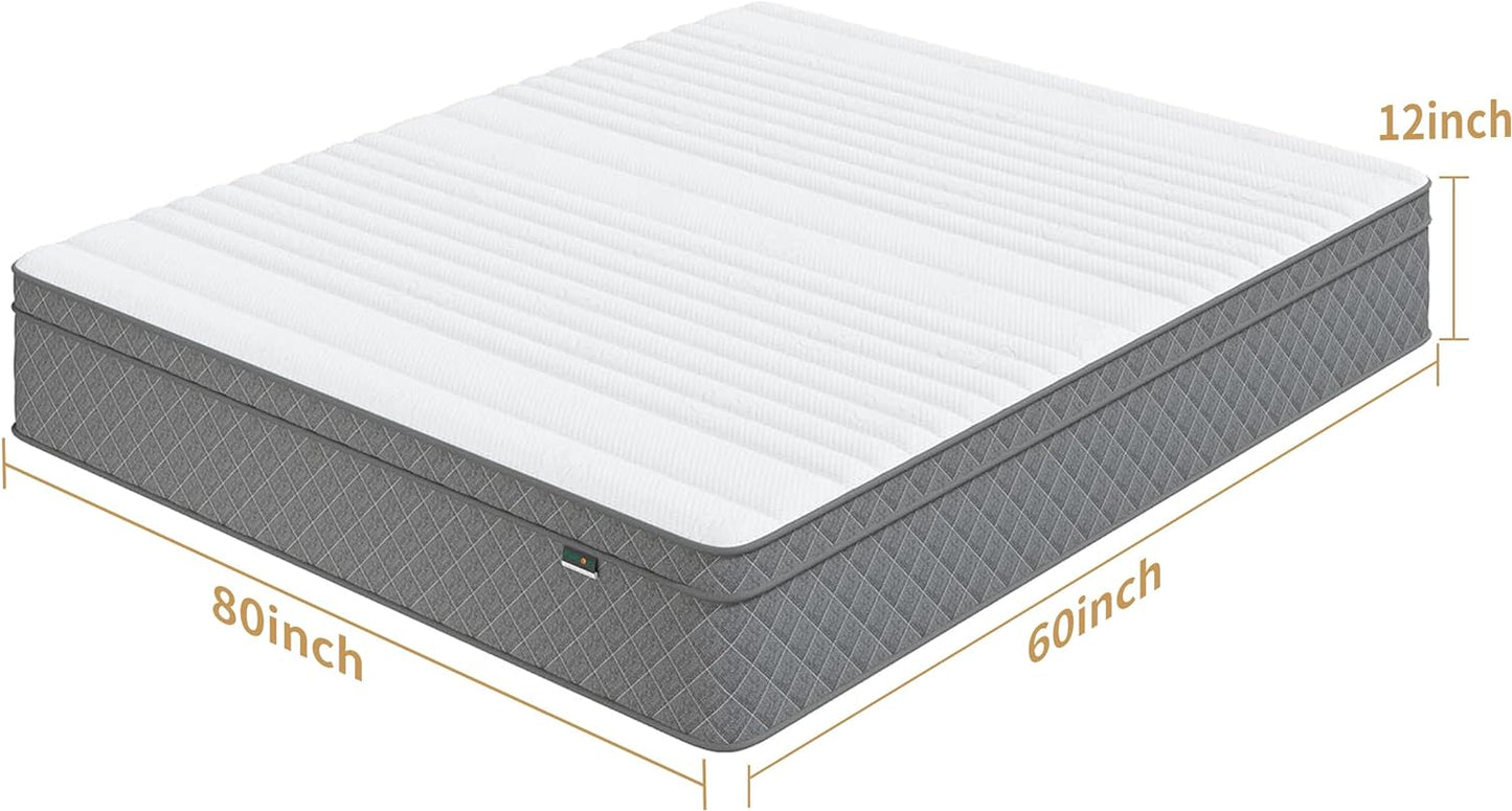 NEW - PurrJoys Queen Mattress, 12 Inch Cooling-Gel Memory Foam and Pocket Spring Hybrid Mattress, Queen Bed Mattress in a Box, CertiPUR-US Certified, Medium Firm, Queen Size Mattress - Retail $239