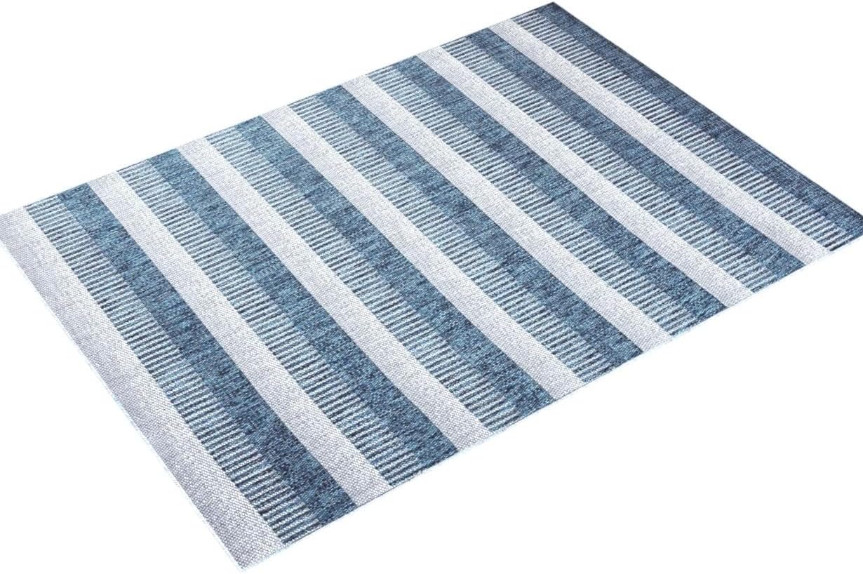 NEW - Nicole Miller New York Patio Country Charlotte Modern Stripe Indoor/Outdoor Area Rug, Aqua/Ivory, 7 ft 9 in x 10 ft 2 in - Retail $244