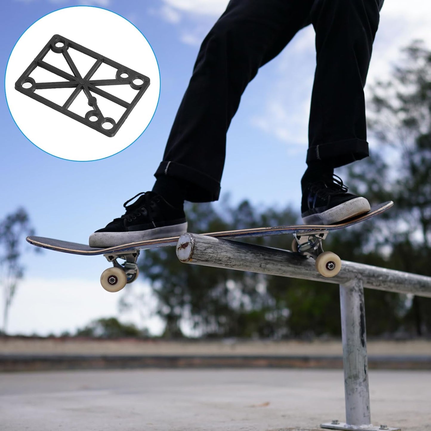 PATIKIL 1/8" Skateboard Riser Pads, 16 Pcs PP Skateboard Shock Pads Angled Wedge Soft Shock Pad for Skateboard Truck, Black