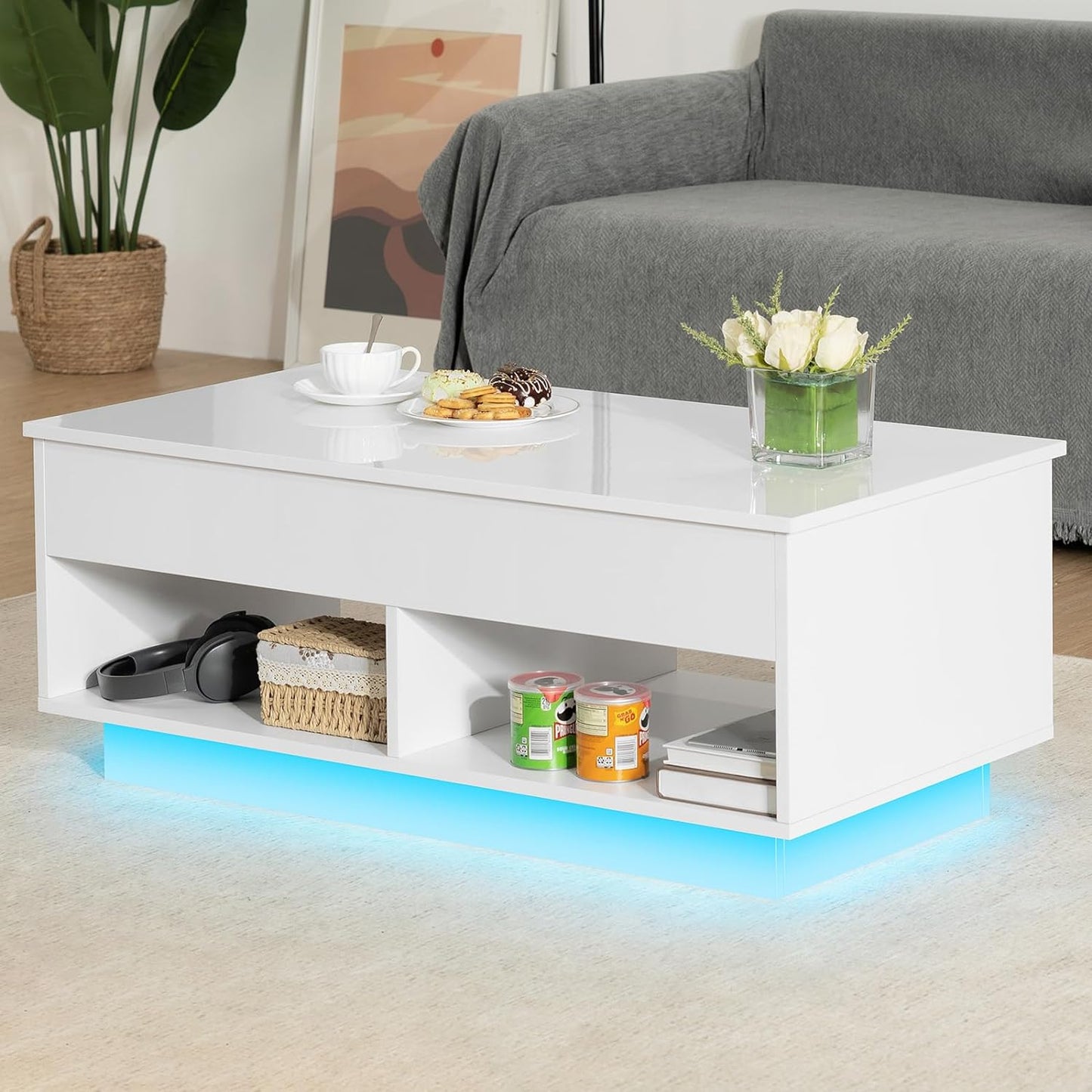 NEW - HOMMPA Lift Top Coffee Table with Hidden Storage, 2 Open Shelves - Retail $155