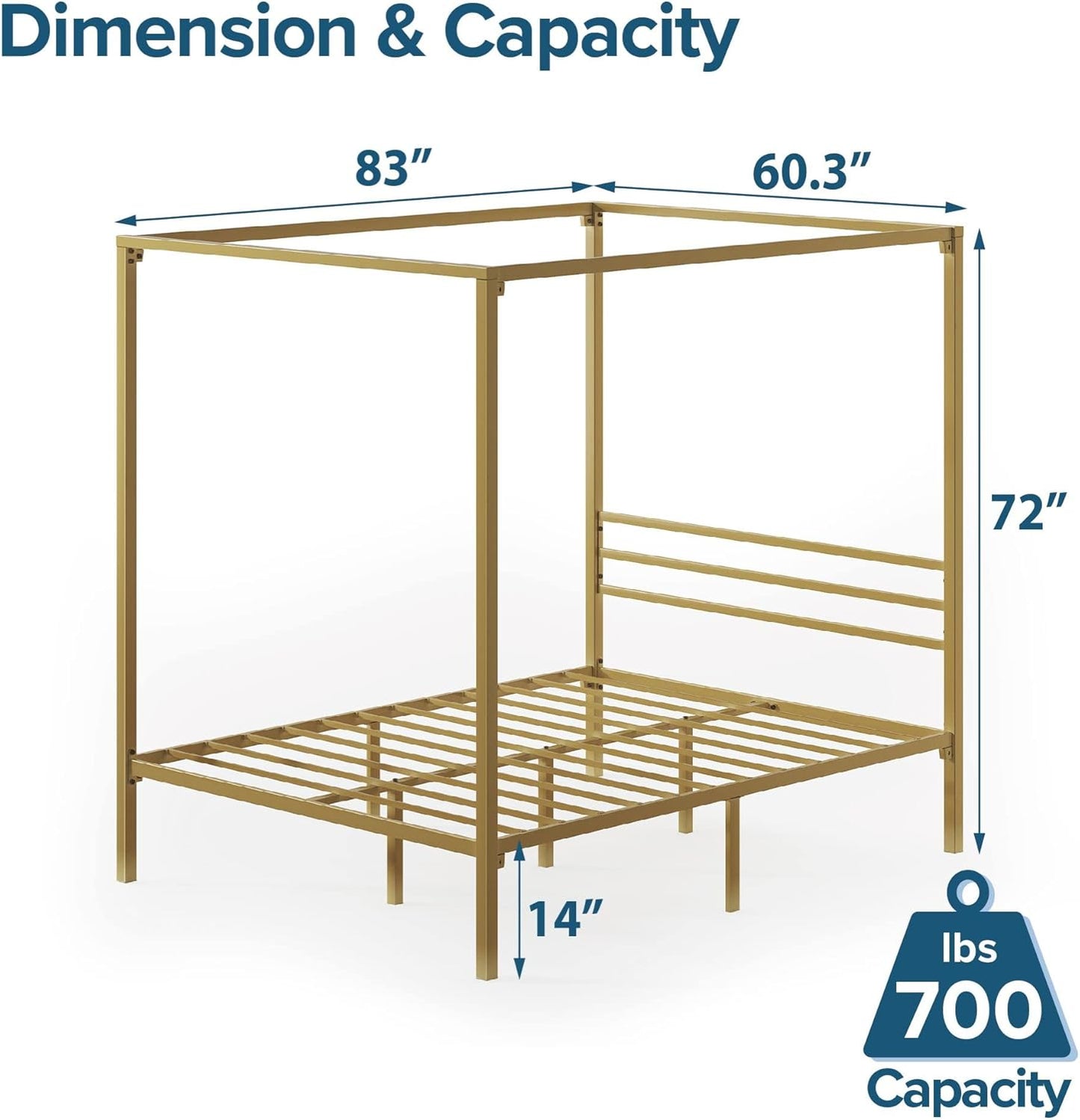 Zinus Patricia Gold Metal Canopy Platform Bed Frame, Mattress Foundation with Steel Slat Support, Queen