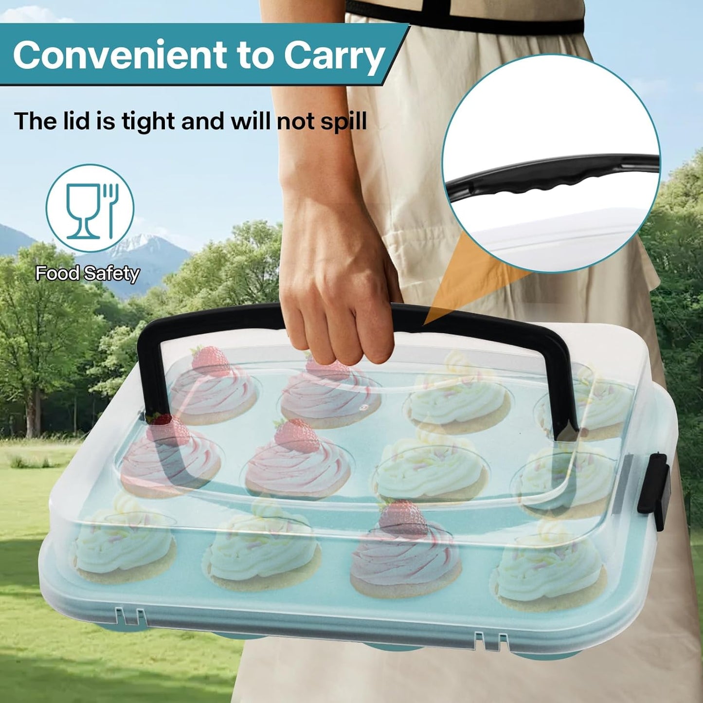 Blue 12-Cup Muffin Pan with Lid, 2-Pack Metal Cupcake Pan with Handle, Portable Blue Muffin Pans Nonstick 12 with Cover Ideal for Easy Carrying, Holiday, Party and Travel