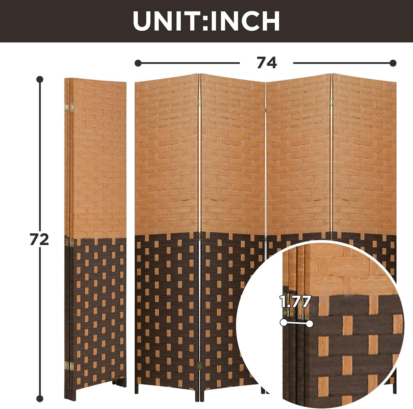 NEW - Room Divider Wood Screen 4 Panel Wood Mesh Woven Design Room Screen Divider Folding Portable Partition Screen Screen Wood for Home Office (CM) - Retail $70